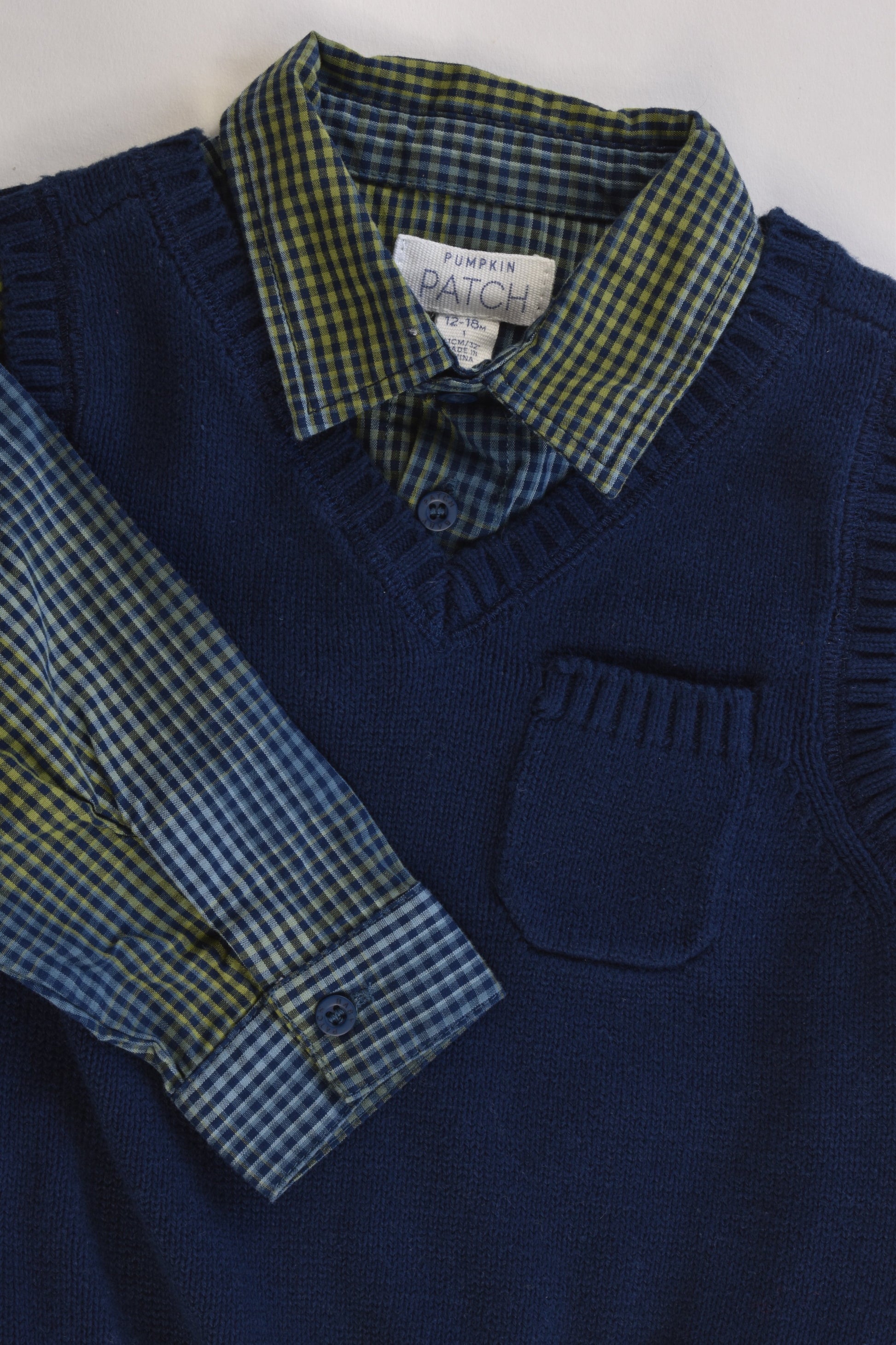 Pumpkin Patch Size 12-18 months Shirt/Knitted Vest