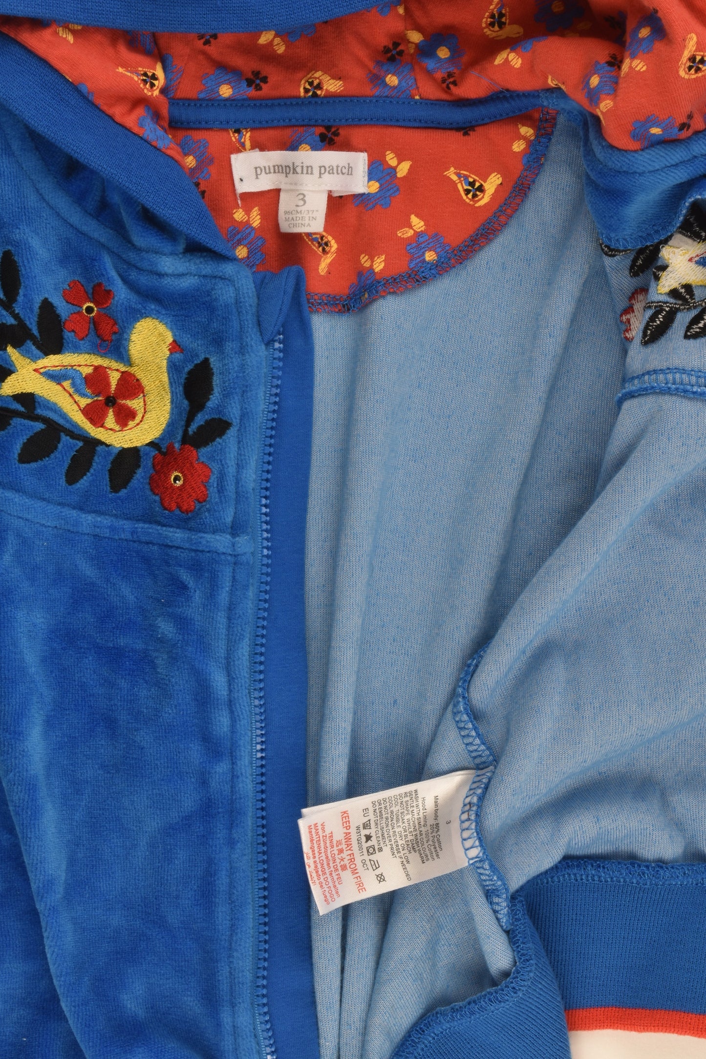 Pumpkin Patch Size 3 Birds and Flowers Embroidery Velour Jumper