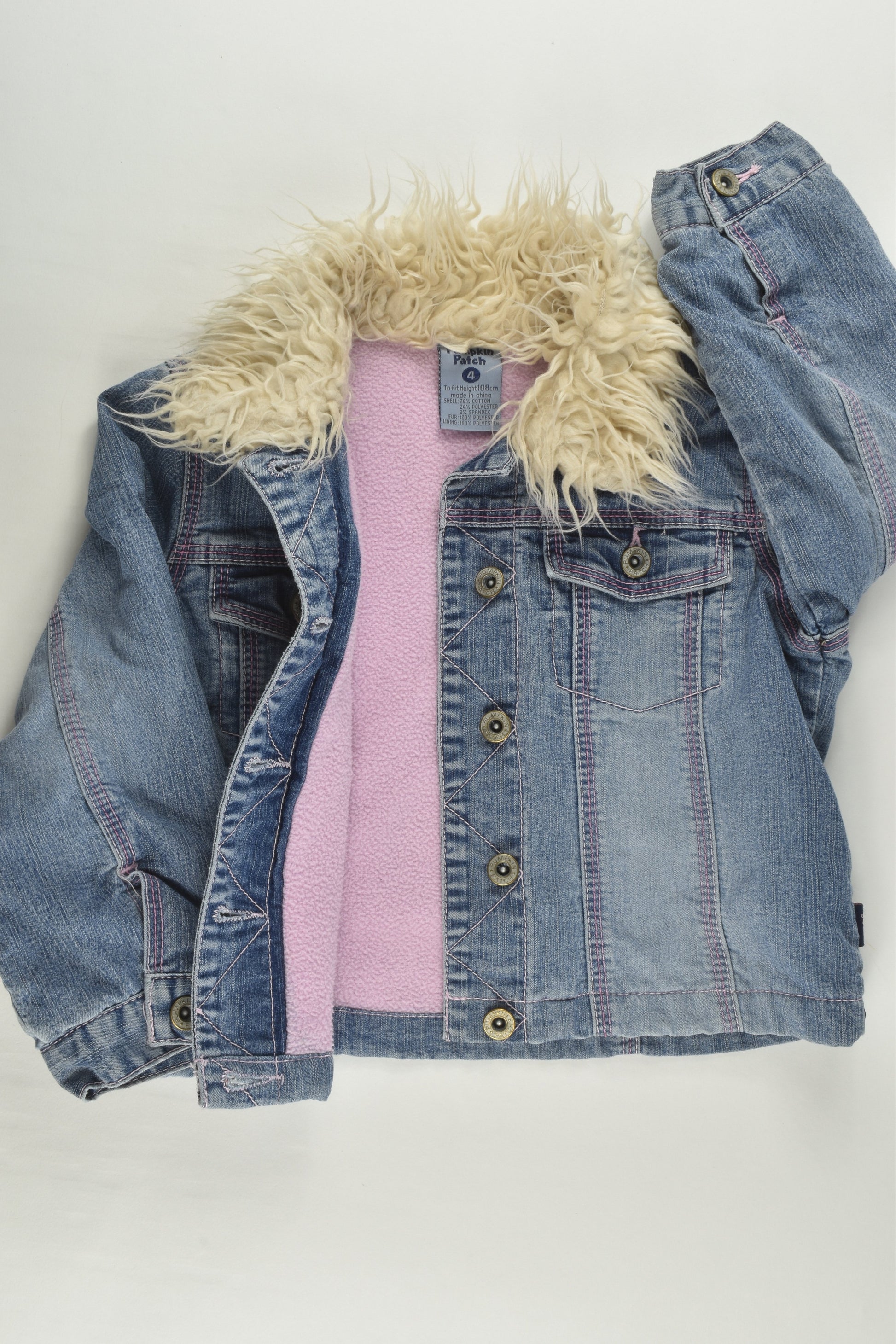 Pumpkin Patch Size 4 Fleece Lined Denim Jacket