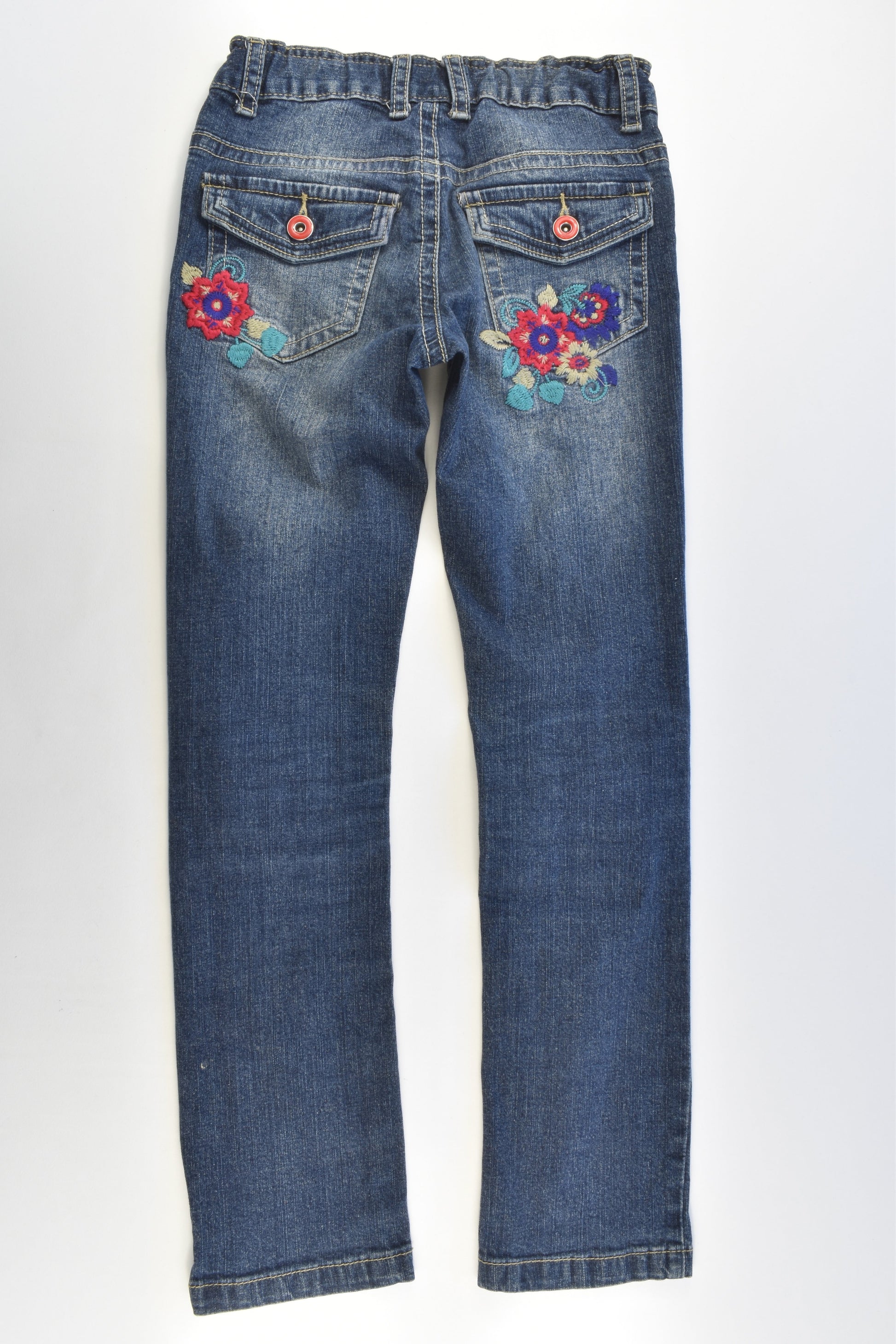 Pumpkin Patch Size 8 Stretchy Denim Pants with Floral Embroidery