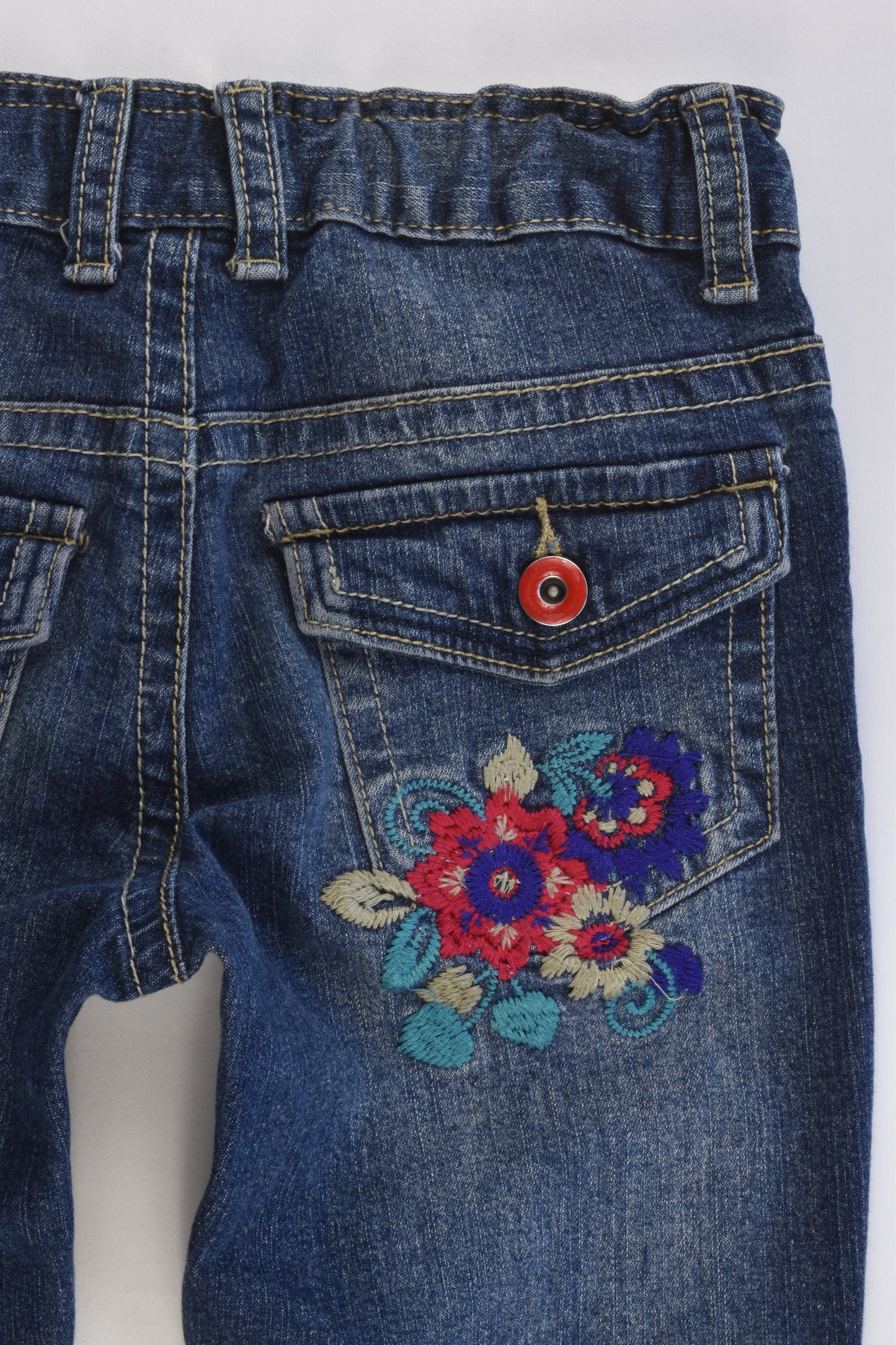 Pumpkin Patch Size 8 Stretchy Denim Pants with Floral Embroidery