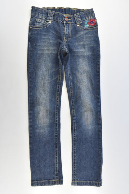 Pumpkin Patch Size 8 Stretchy Denim Pants with Floral Embroidery