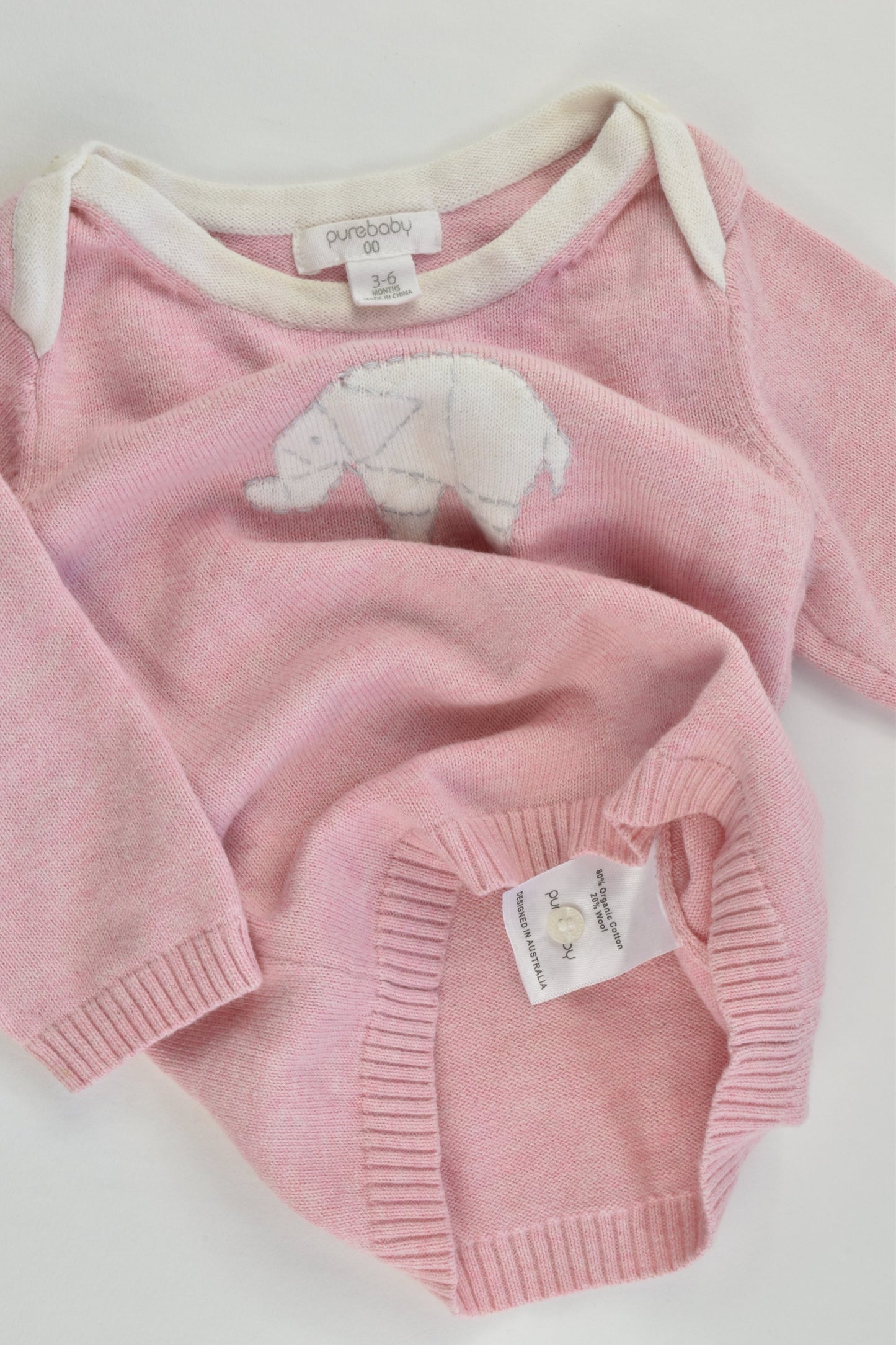 Purebaby Size 00 (3-6 months) Elephant Knitted Jumper