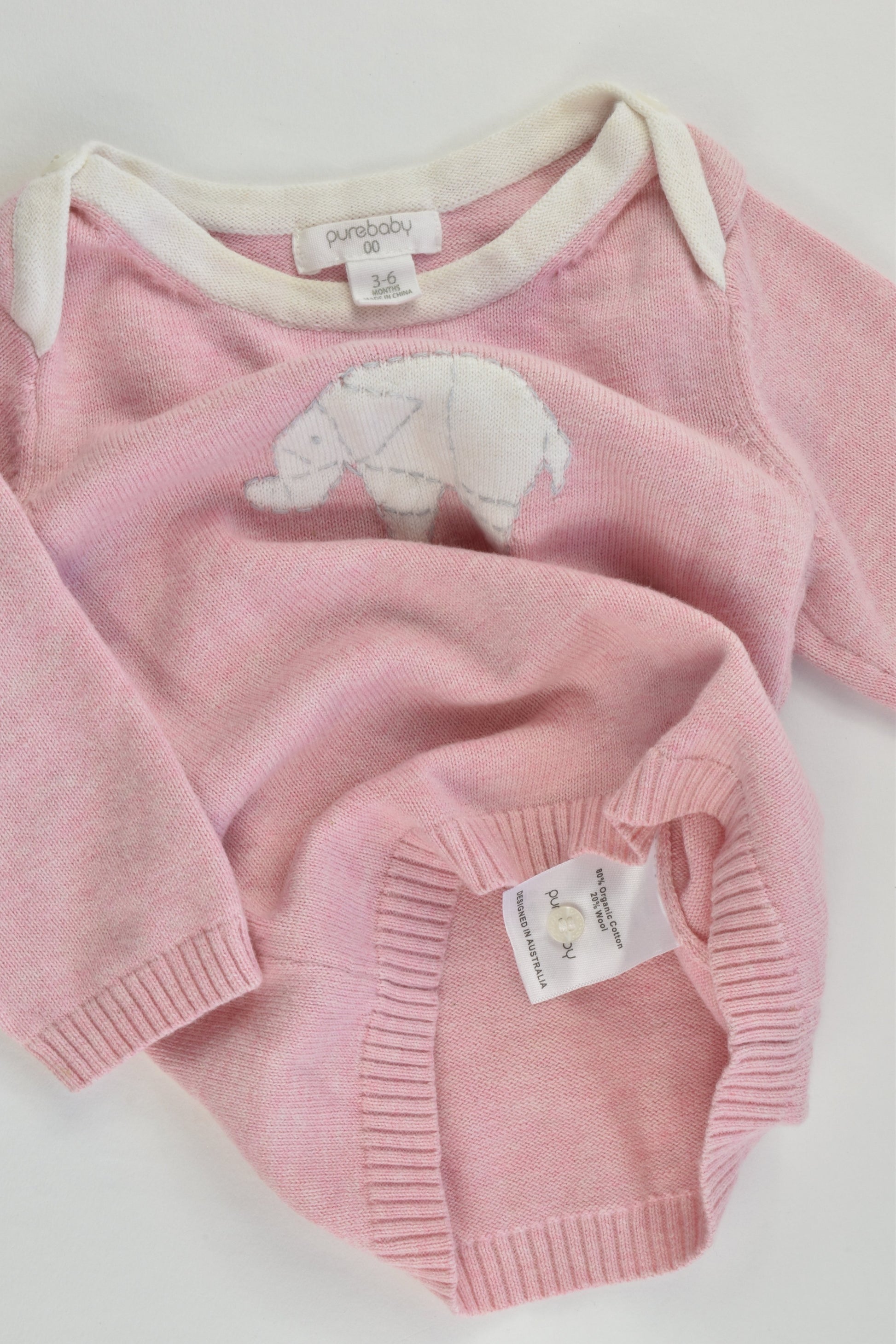 Purebaby Size 00 (3-6 months) Elephant Knitted Jumper