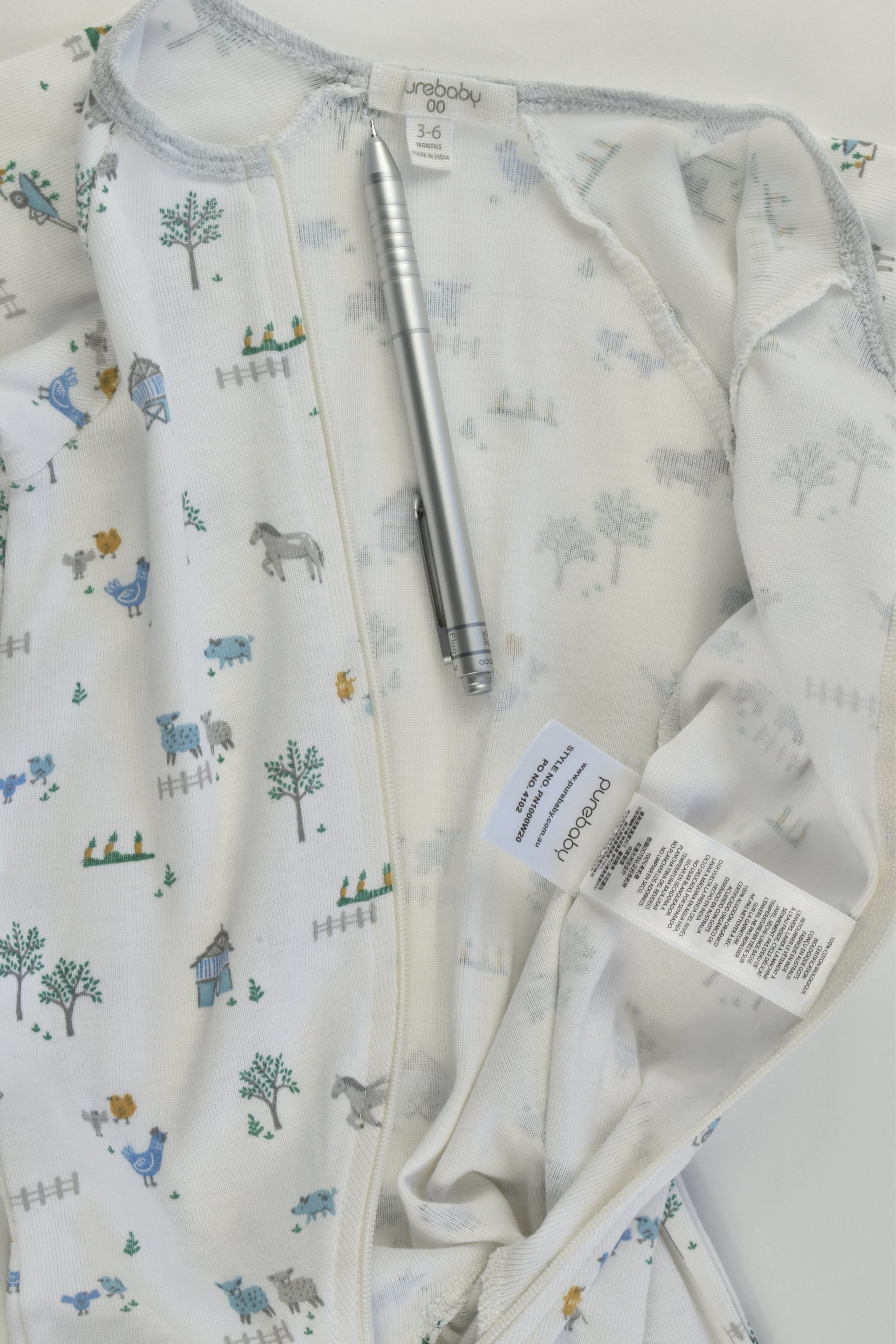 Purebaby Size 00 (3-6 months) Farm Footed Romper