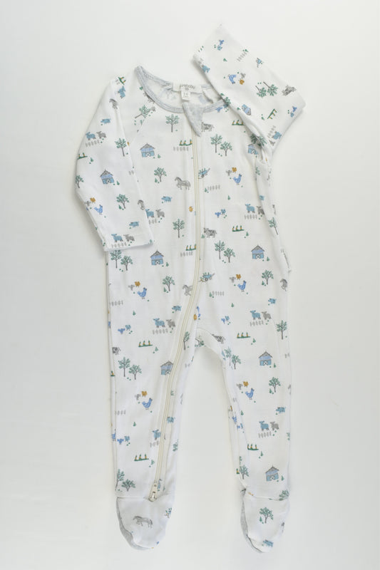 Purebaby Size 00 (3-6 months) Farm Footed Romper