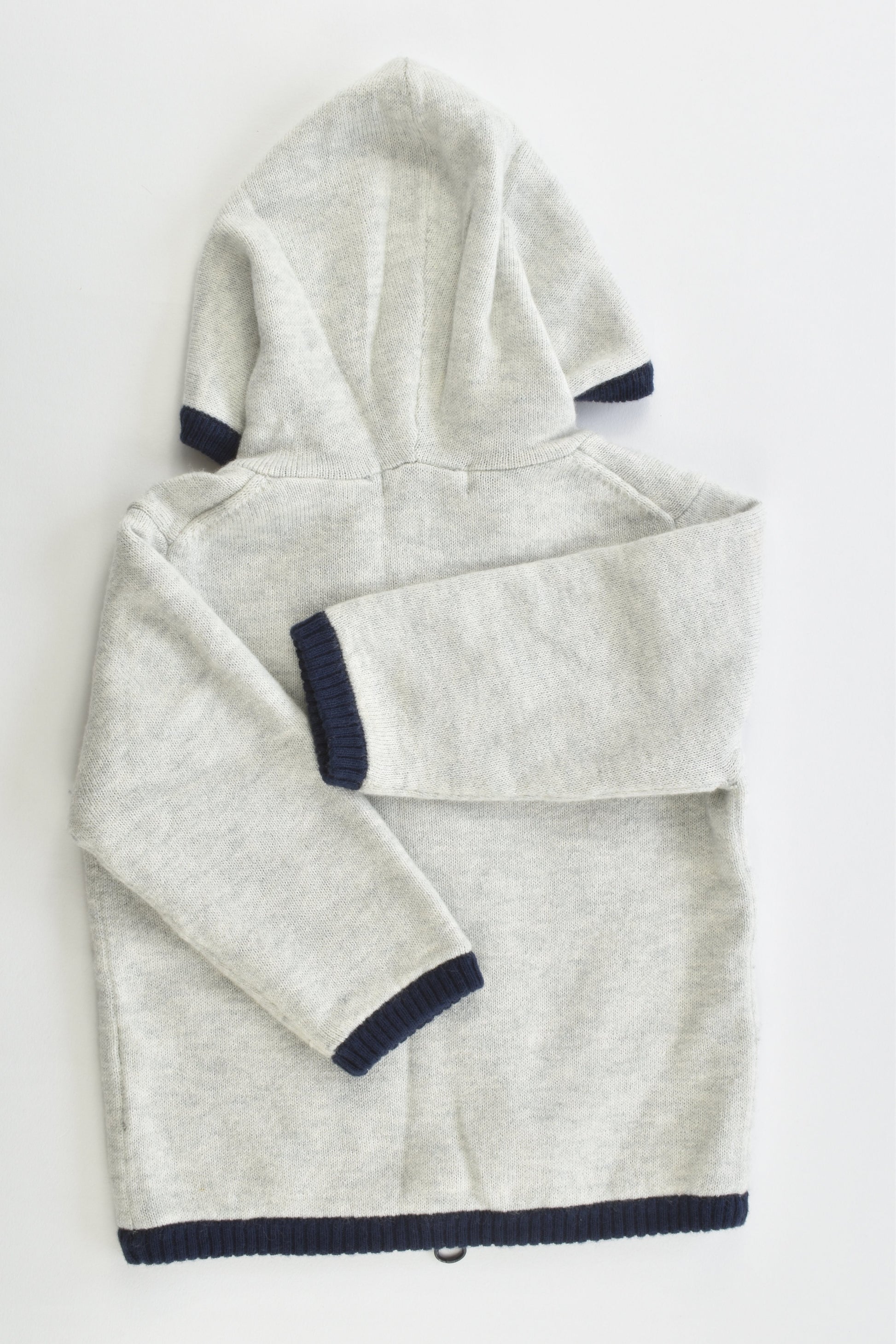 Purebaby Size 00 (3-6 months) Lined Hooded Cotton/Wool Jumper