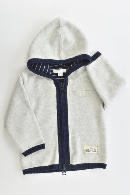 Purebaby Size 00 (3-6 months) Lined Hooded Cotton/Wool Jumper