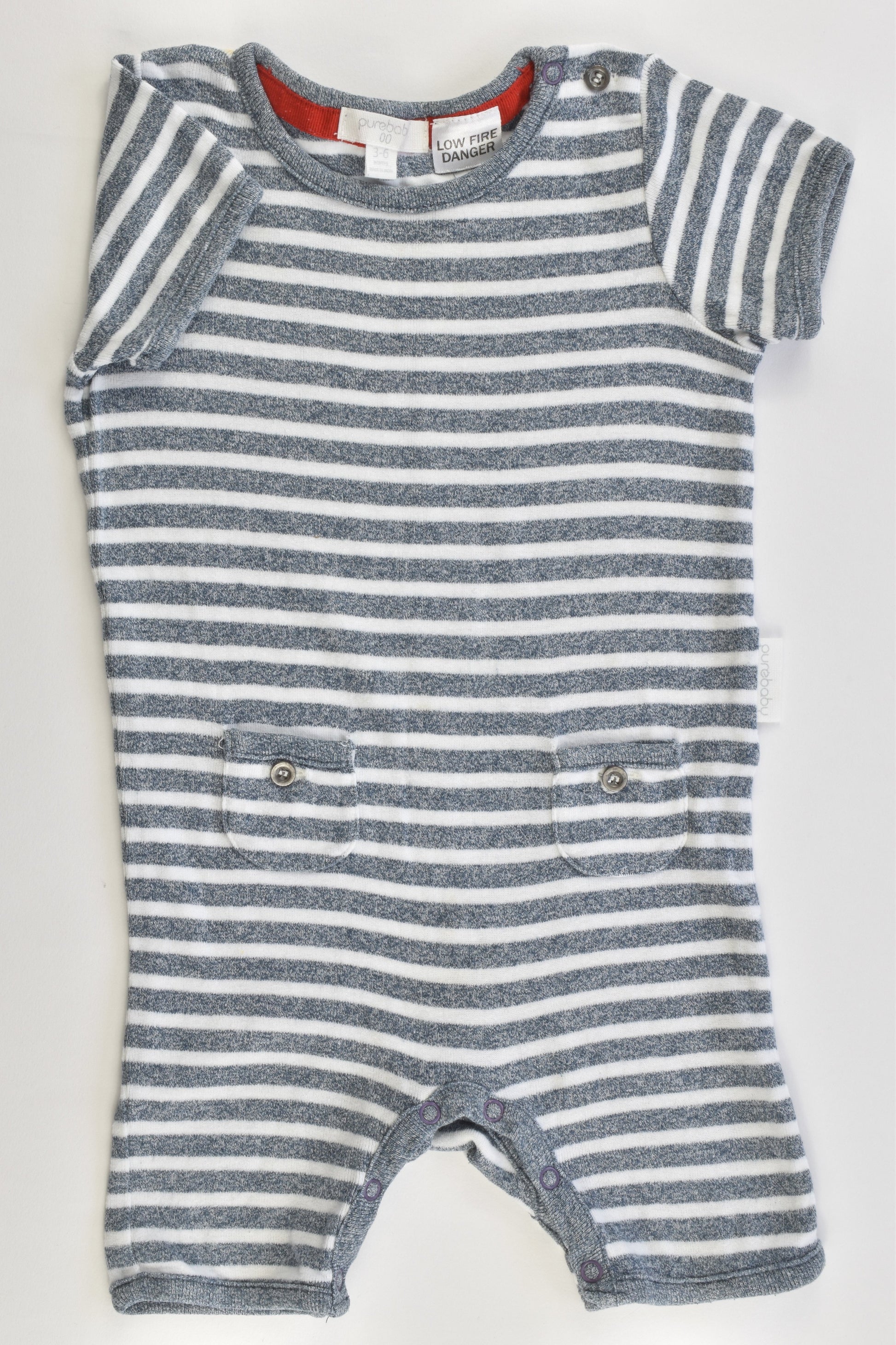 Purebaby Size 00 (3-6 months) Striped Short Romper