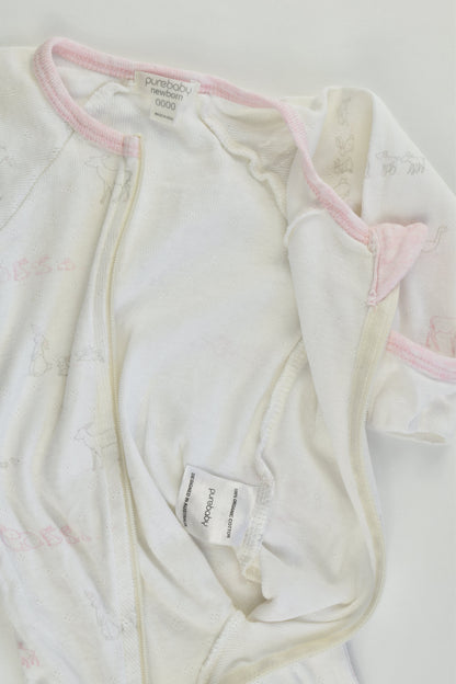 Purebaby Size 0000 (Newborn) Animals Footed Zip Romper