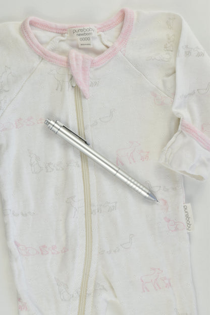 Purebaby Size 0000 (Newborn) Animals Footed Zip Romper
