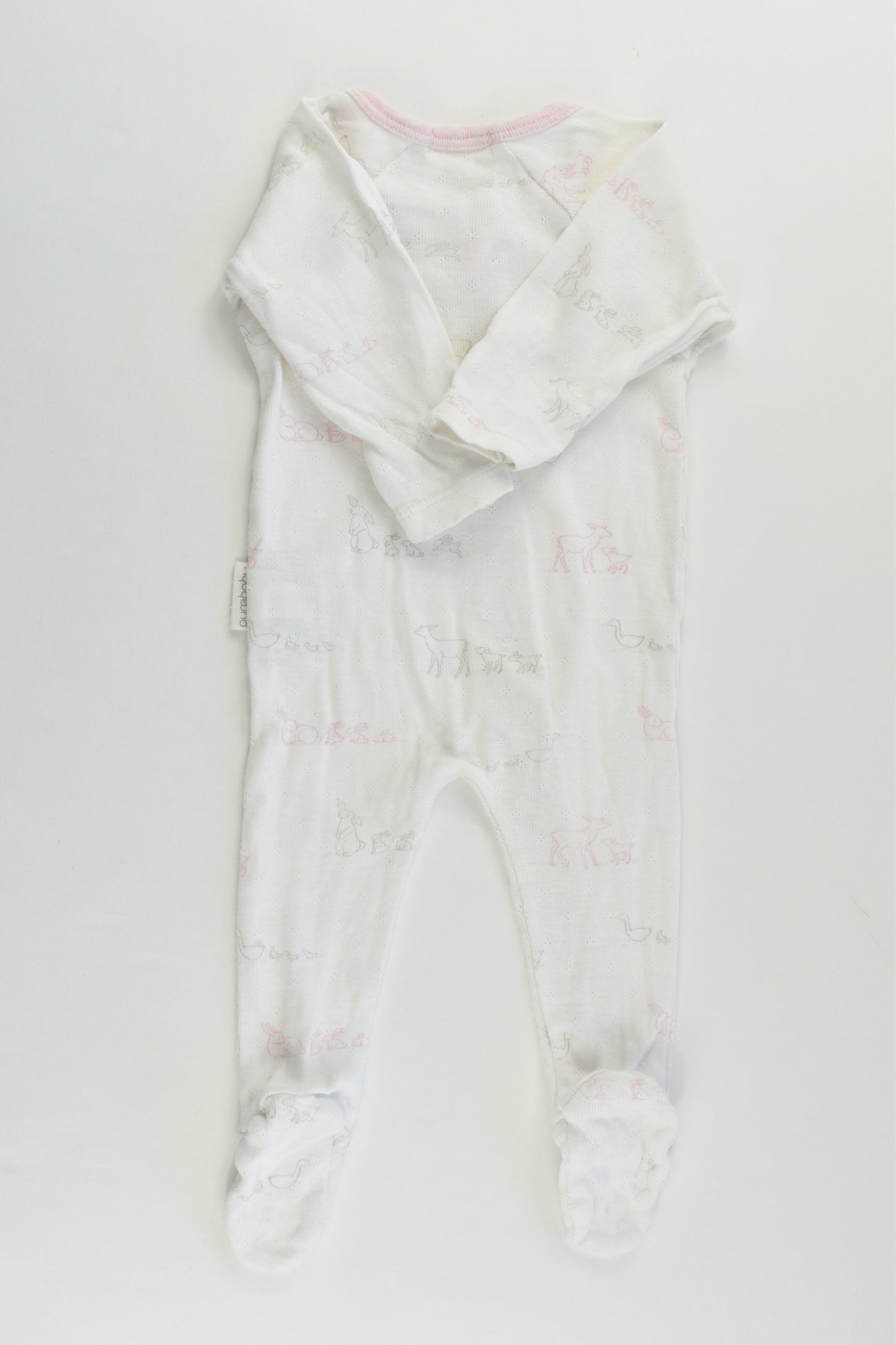 Purebaby Size 0000 (Newborn) Animals Footed Zip Romper