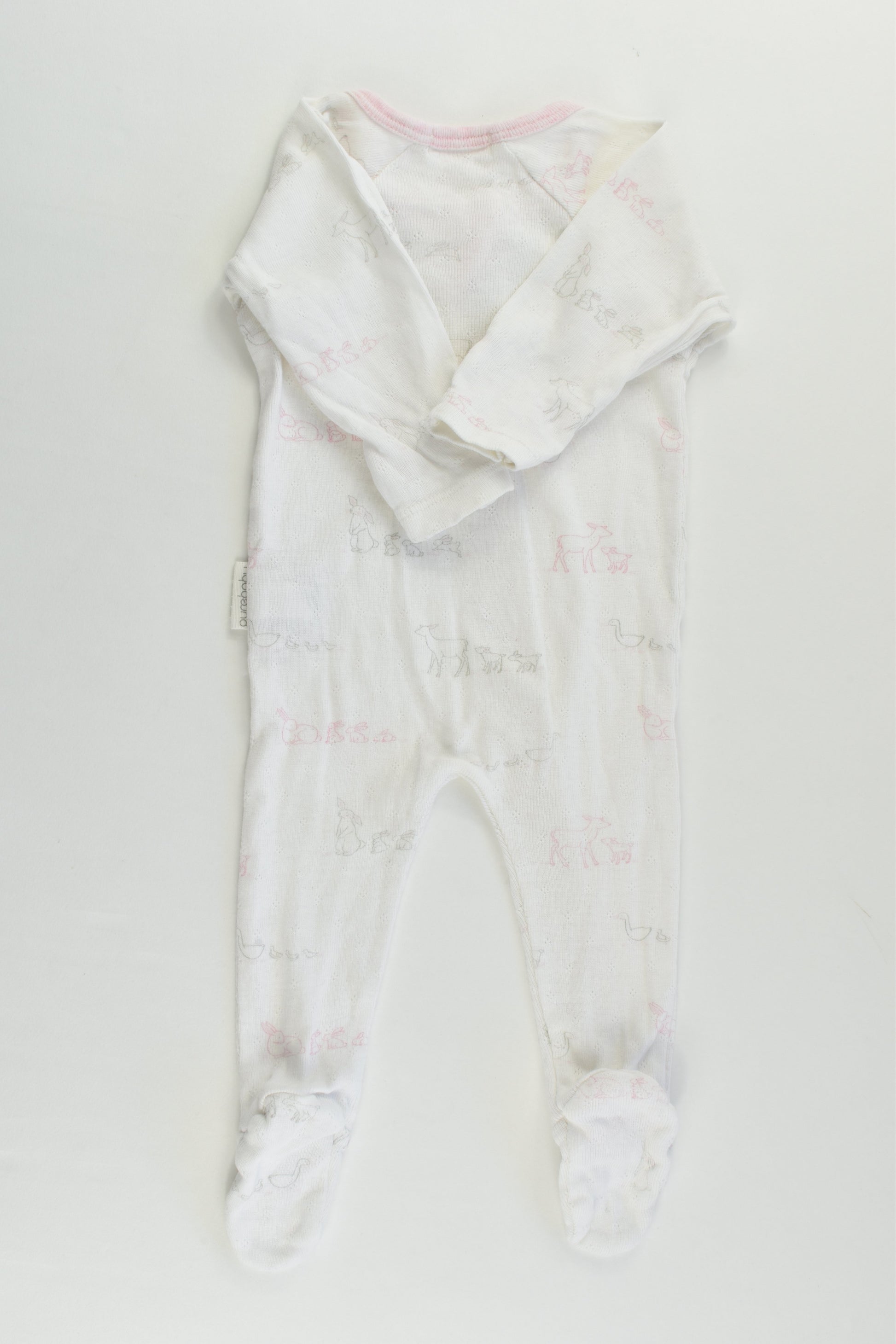 Purebaby Size 0000 (Newborn) Animals Footed Zip Romper