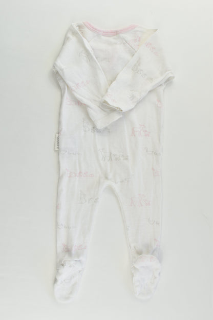 Purebaby Size 0000 (Newborn) Animals Footed Zip Romper