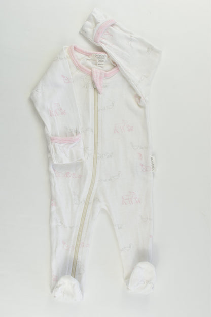 Purebaby Size 0000 (Newborn) Animals Footed Zip Romper