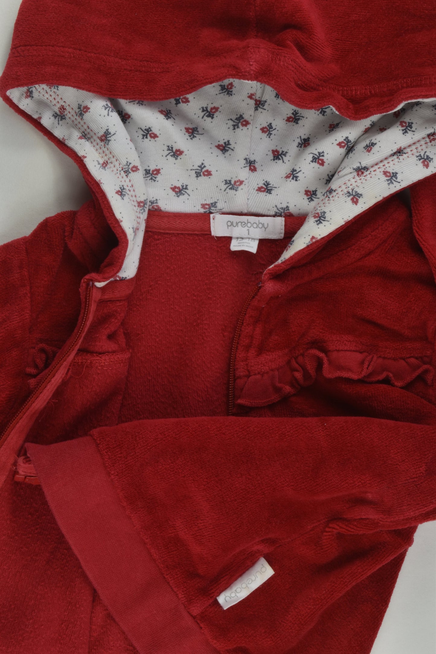 Purebaby Size 1 (12-18 months) Velour Zip Jumper