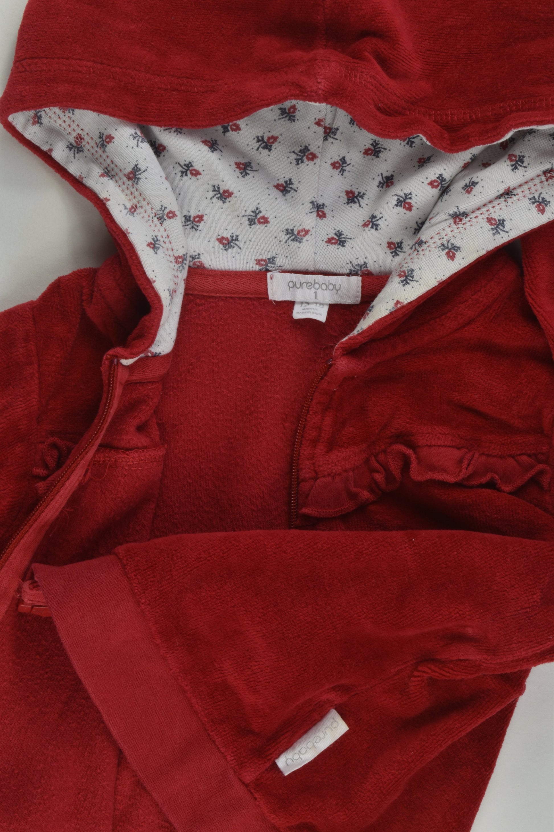 Purebaby Size 1 (12-18 months) Velour Zip Jumper
