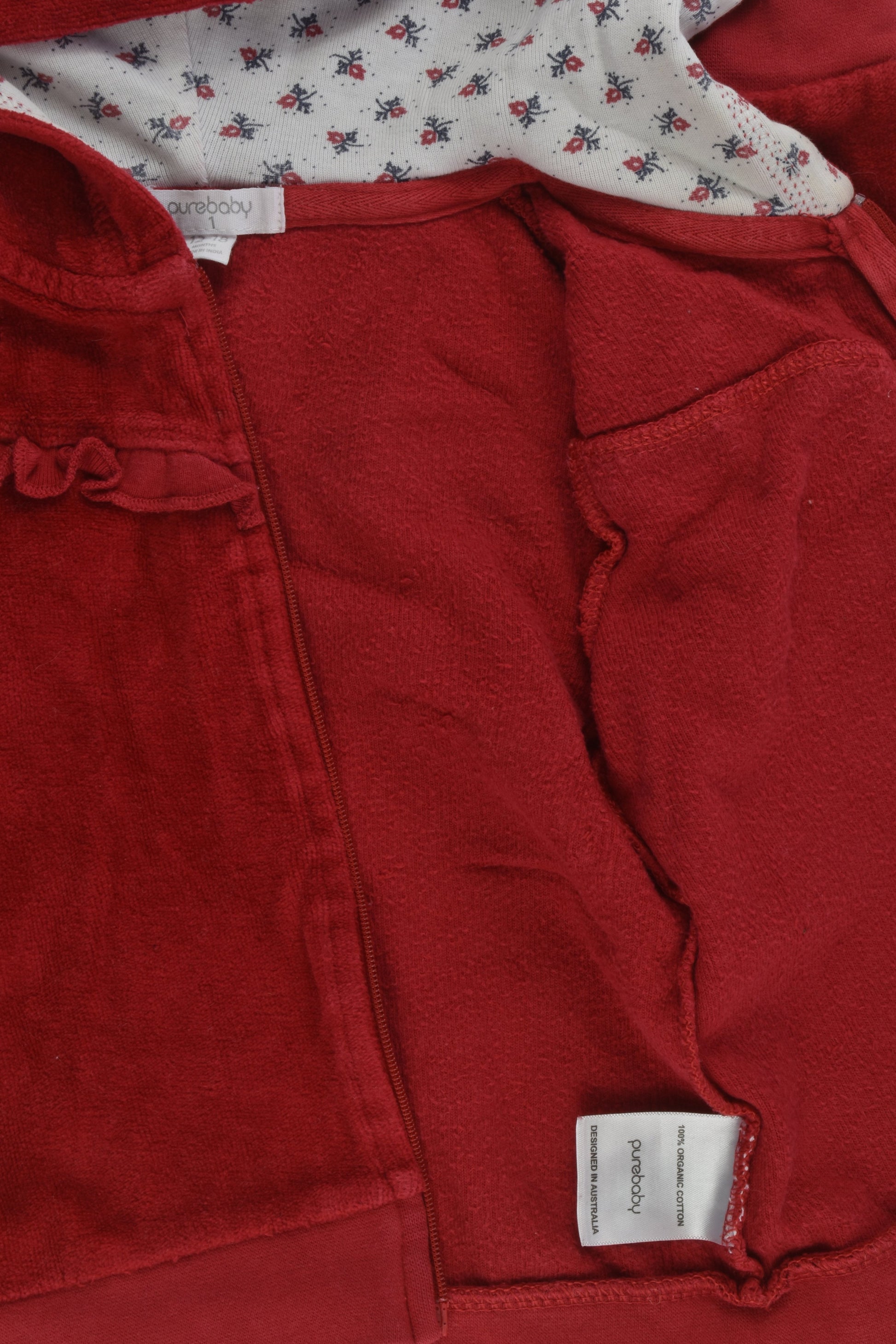 Purebaby Size 1 (12-18 months) Velour Zip Jumper