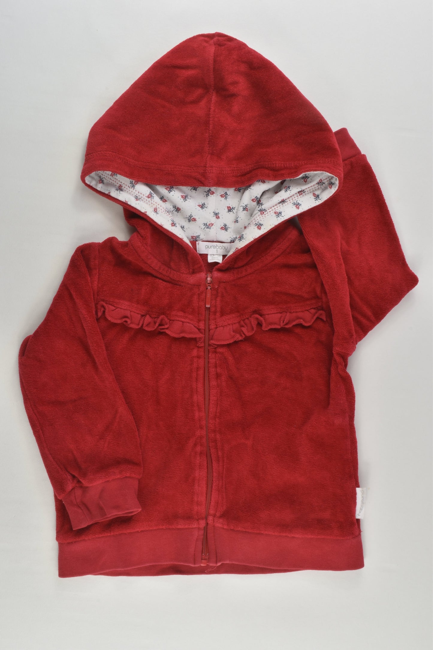 Purebaby Size 1 (12-18 months) Velour Zip Jumper