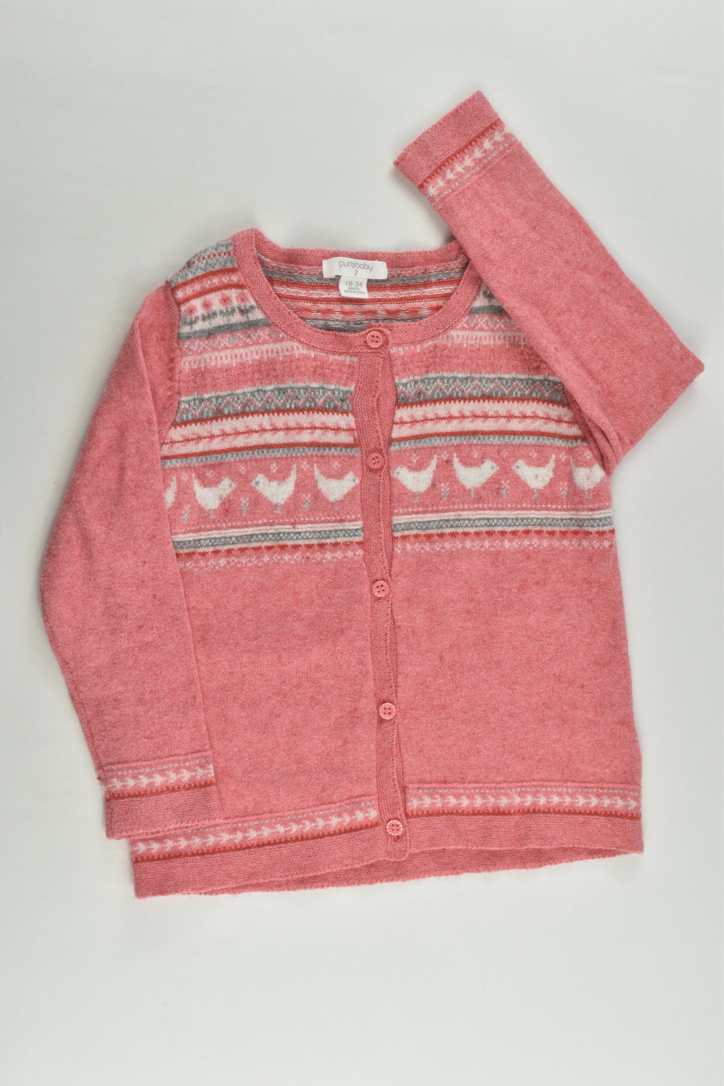 Purebaby Size 2 (18-24 months) Birds Cotton/Wool Cardigan