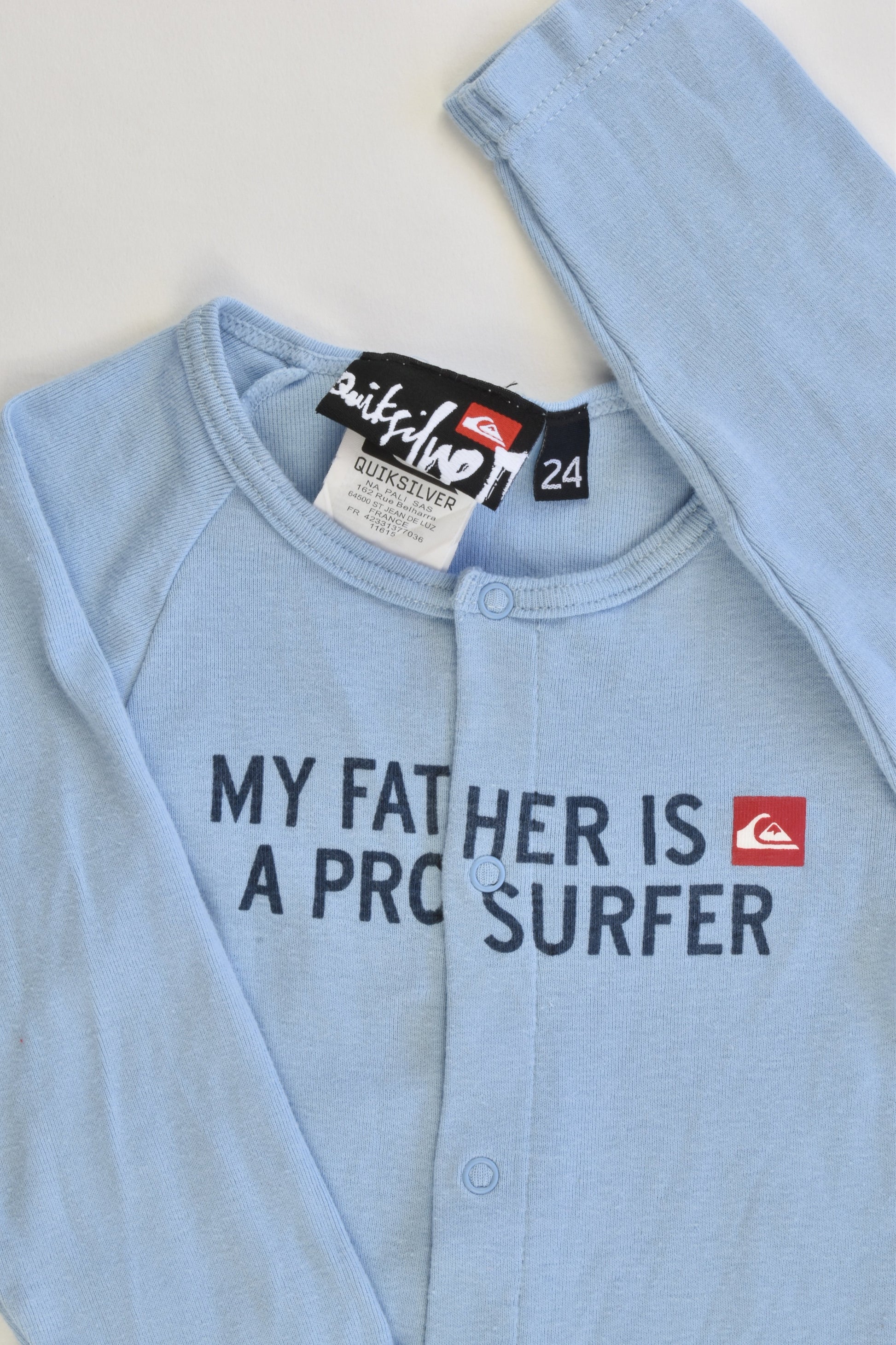 Quiksilver Size 24 months "My Father is a Pro Surfer" Bodysuit