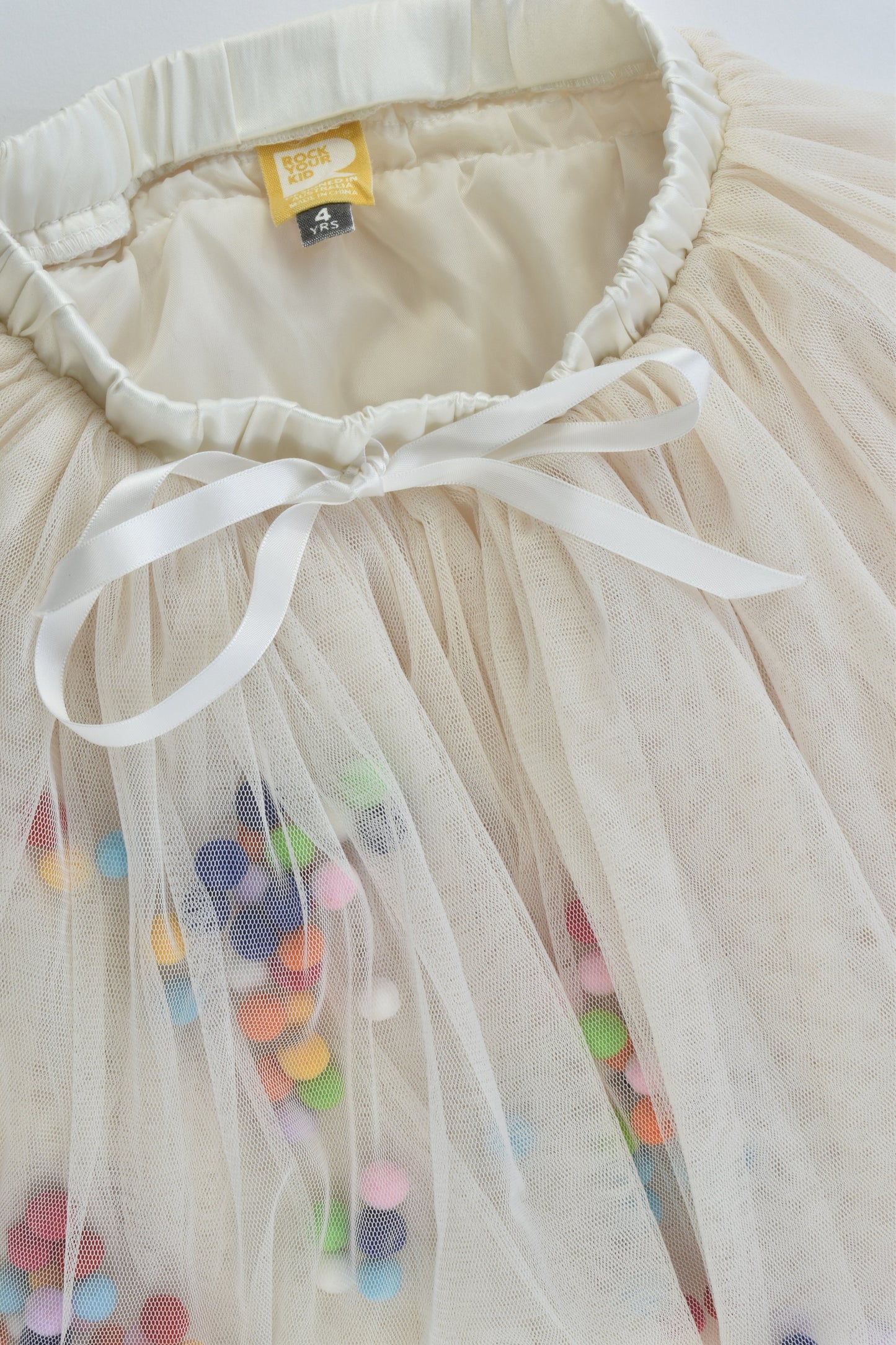 Rock Your Kid Size 4 Lined Tulle Skirt with Rainbow Pom Poms