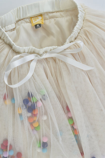 Rock Your Kid Size 4 Lined Tulle Skirt with Rainbow Pom Poms