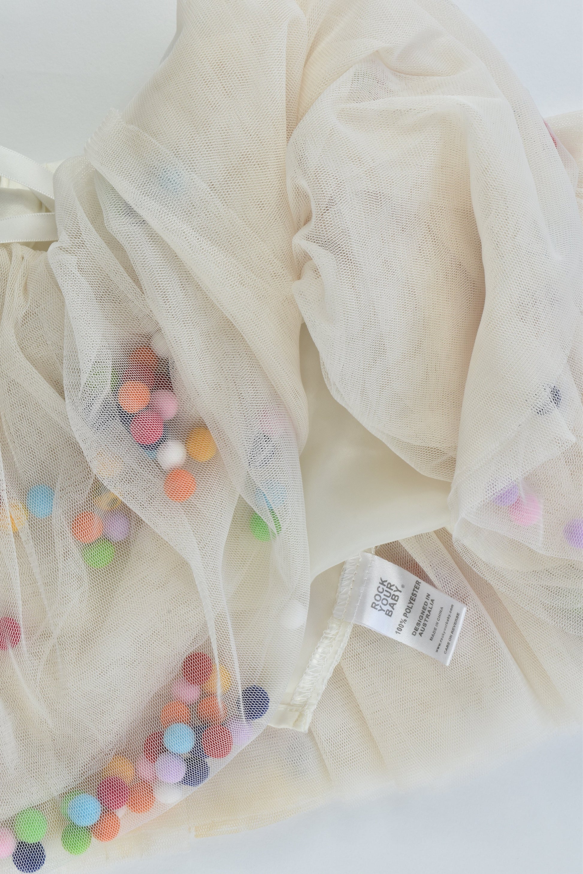Rock Your Kid Size 4 Lined Tulle Skirt with Rainbow Pom Poms