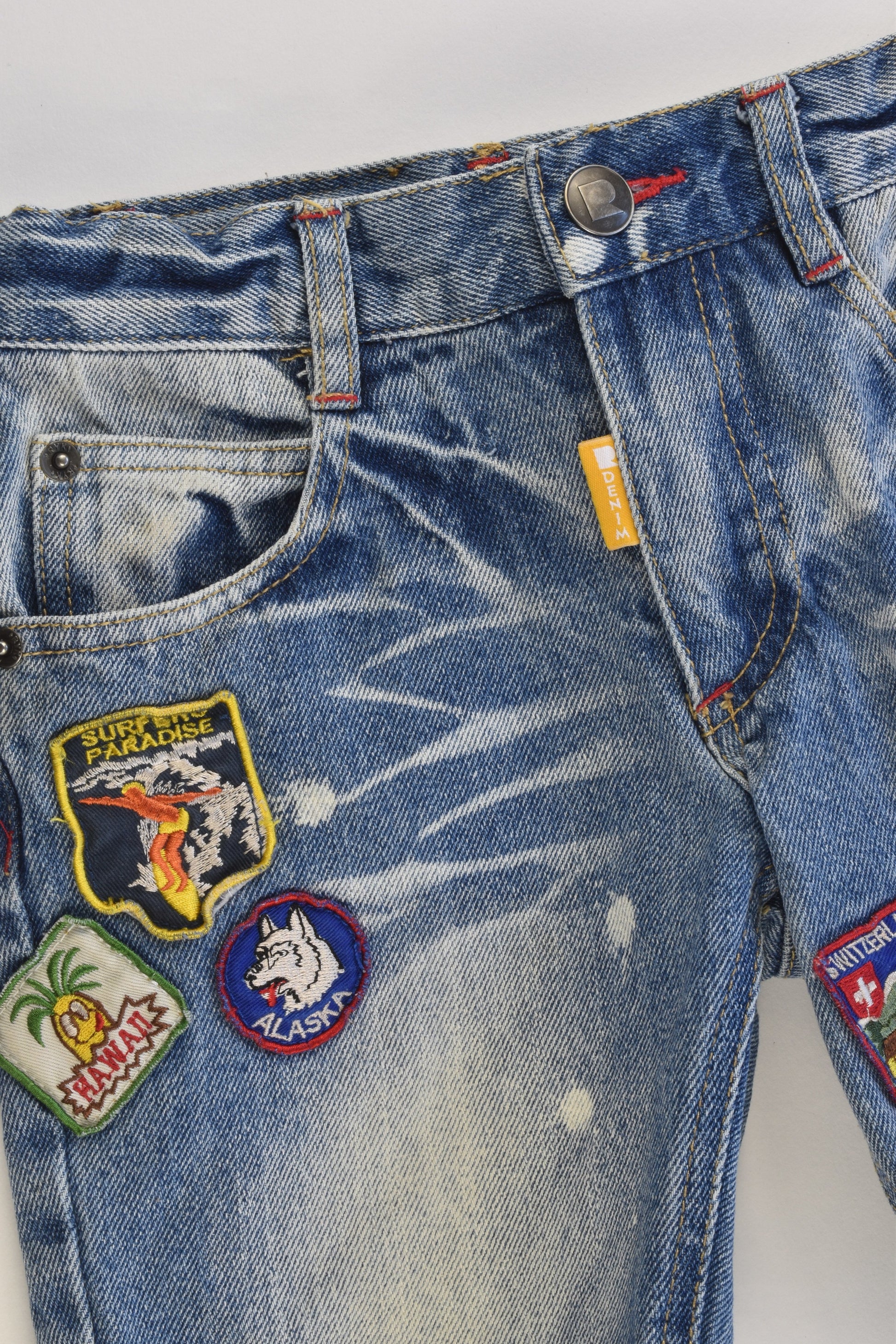 Rock Your Kid Size 7 Countries Badges Denim Shorts