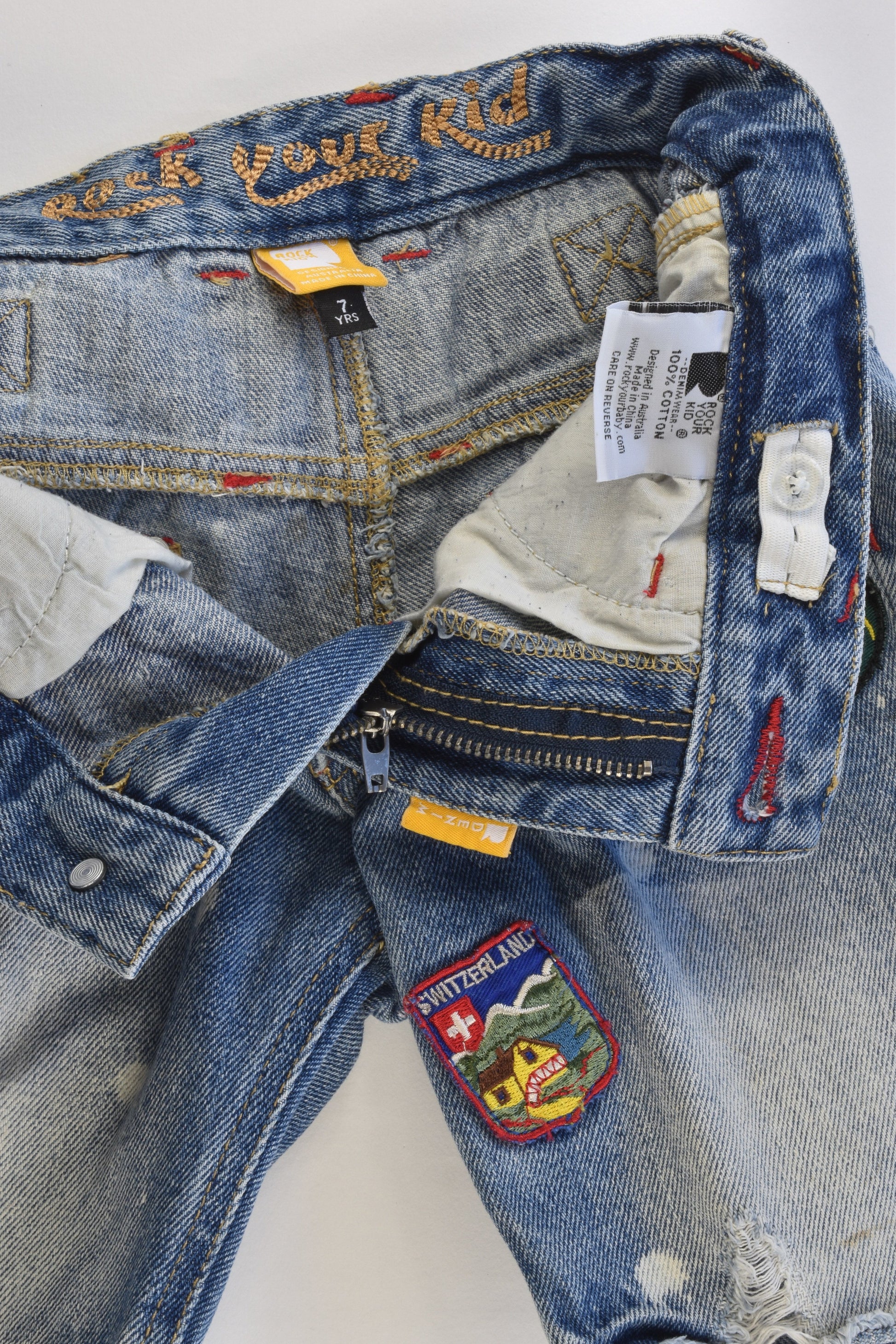 Rock Your Kid Size 7 Countries Badges Denim Shorts