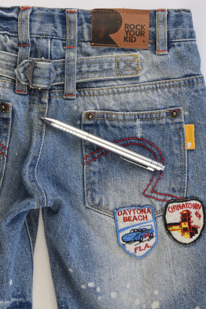 Rock Your Kid Size 7 Countries Badges Denim Shorts
