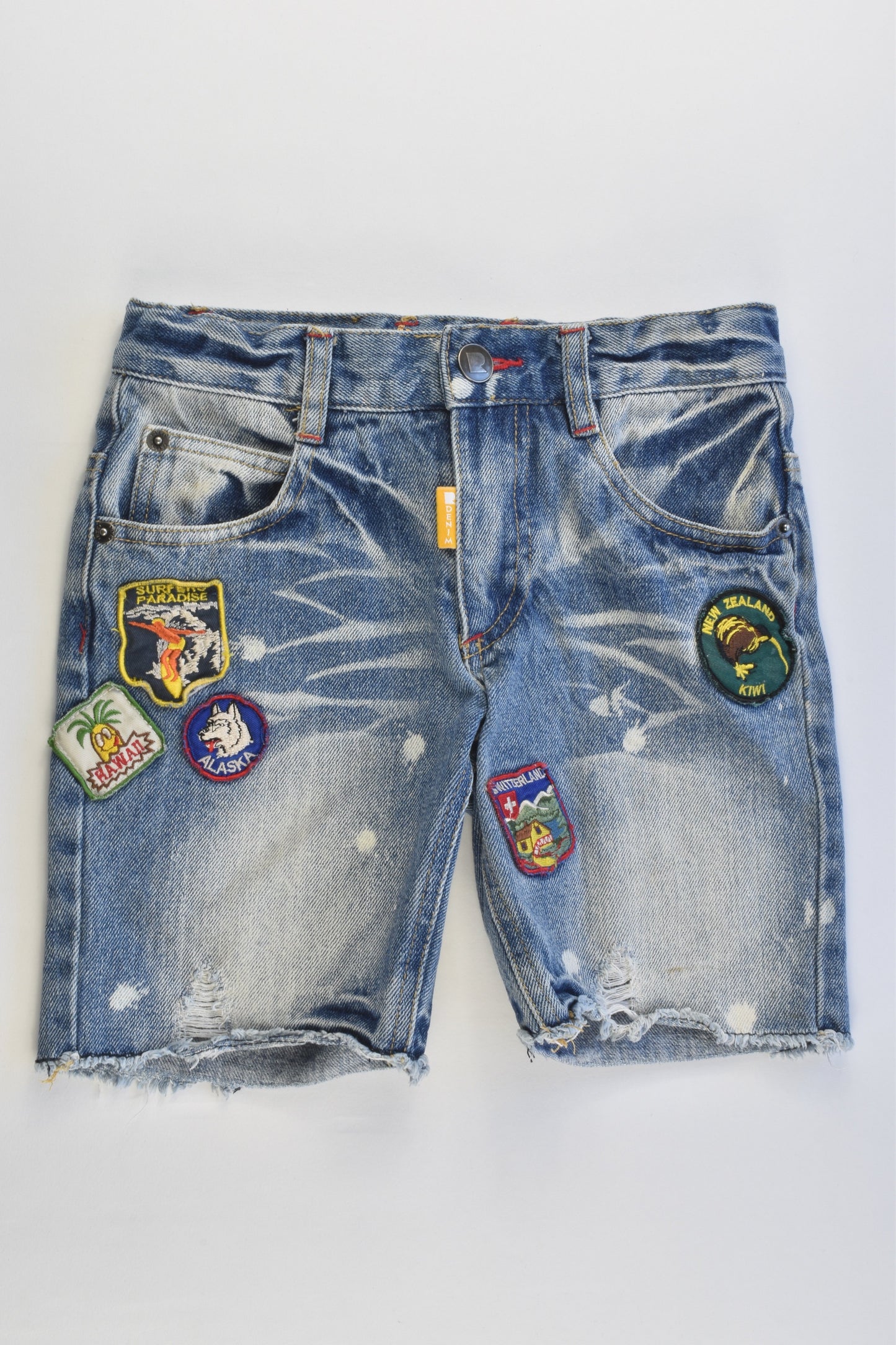 Rock Your Kid Size 7 Countries Badges Denim Shorts