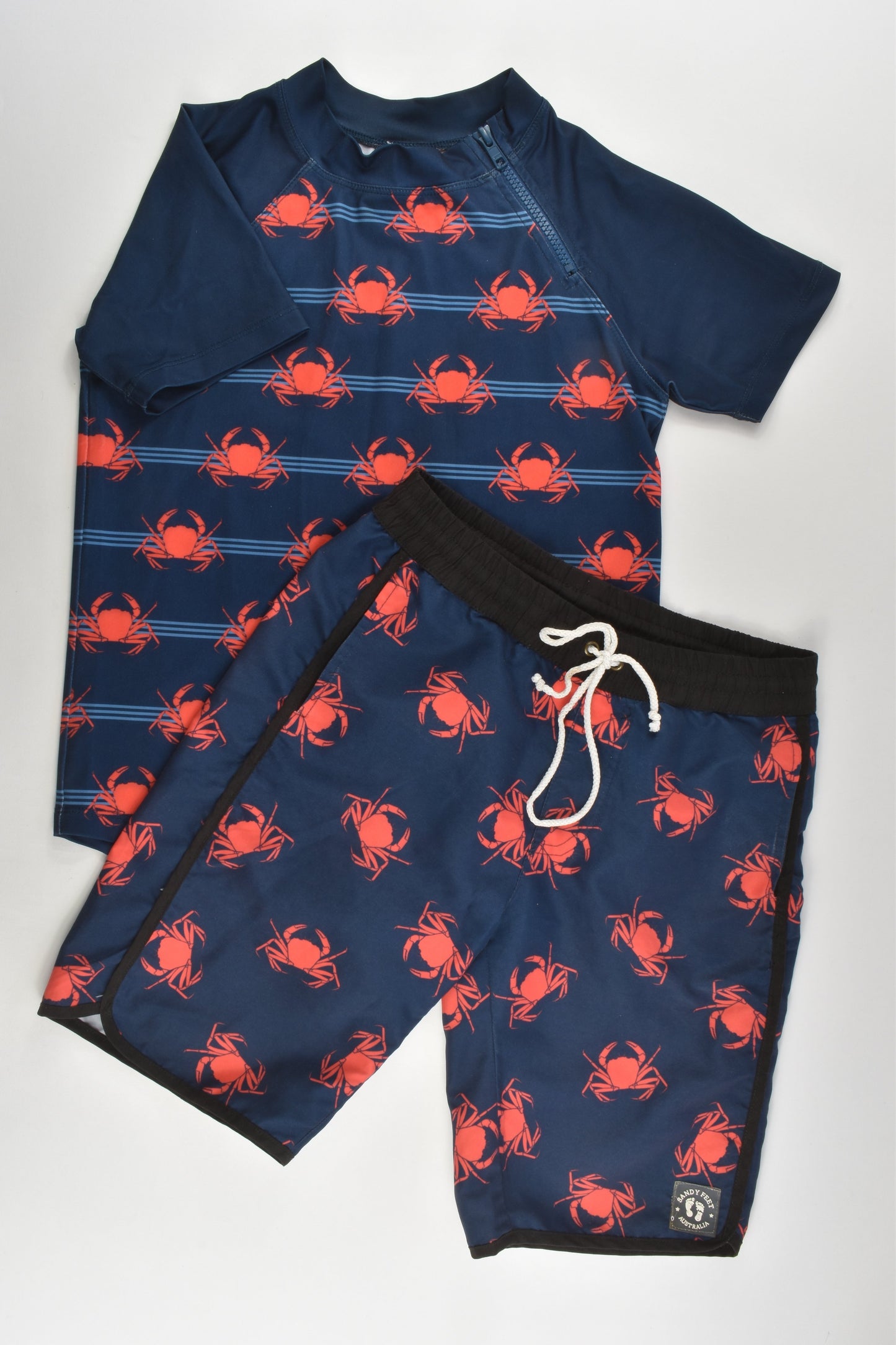 Sandy Feet (AU) Size 10 Crabs Rashie Top and Board Shorts