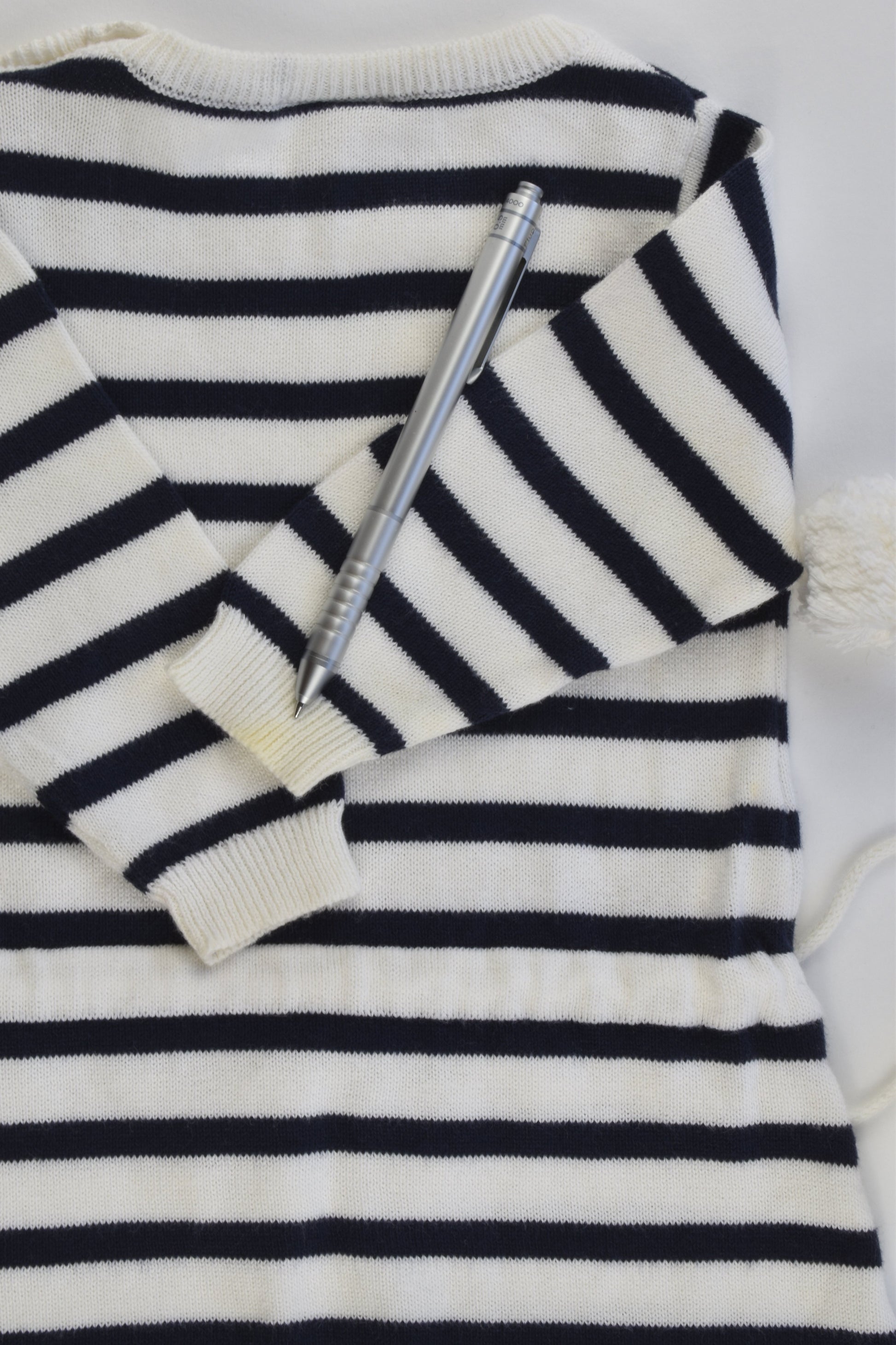 Seed Heritage Size 000 (0-3 months) Striped Knitted Dress with Pom Pom Belt