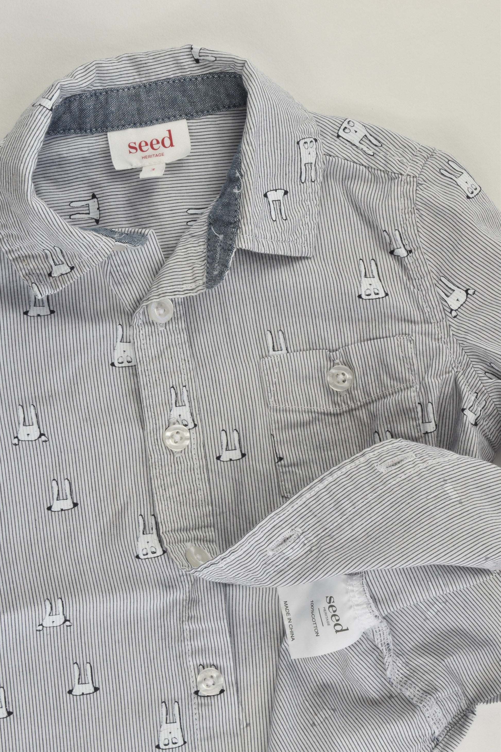Seed Heritage Size 3 Rabbits Collared Shirt