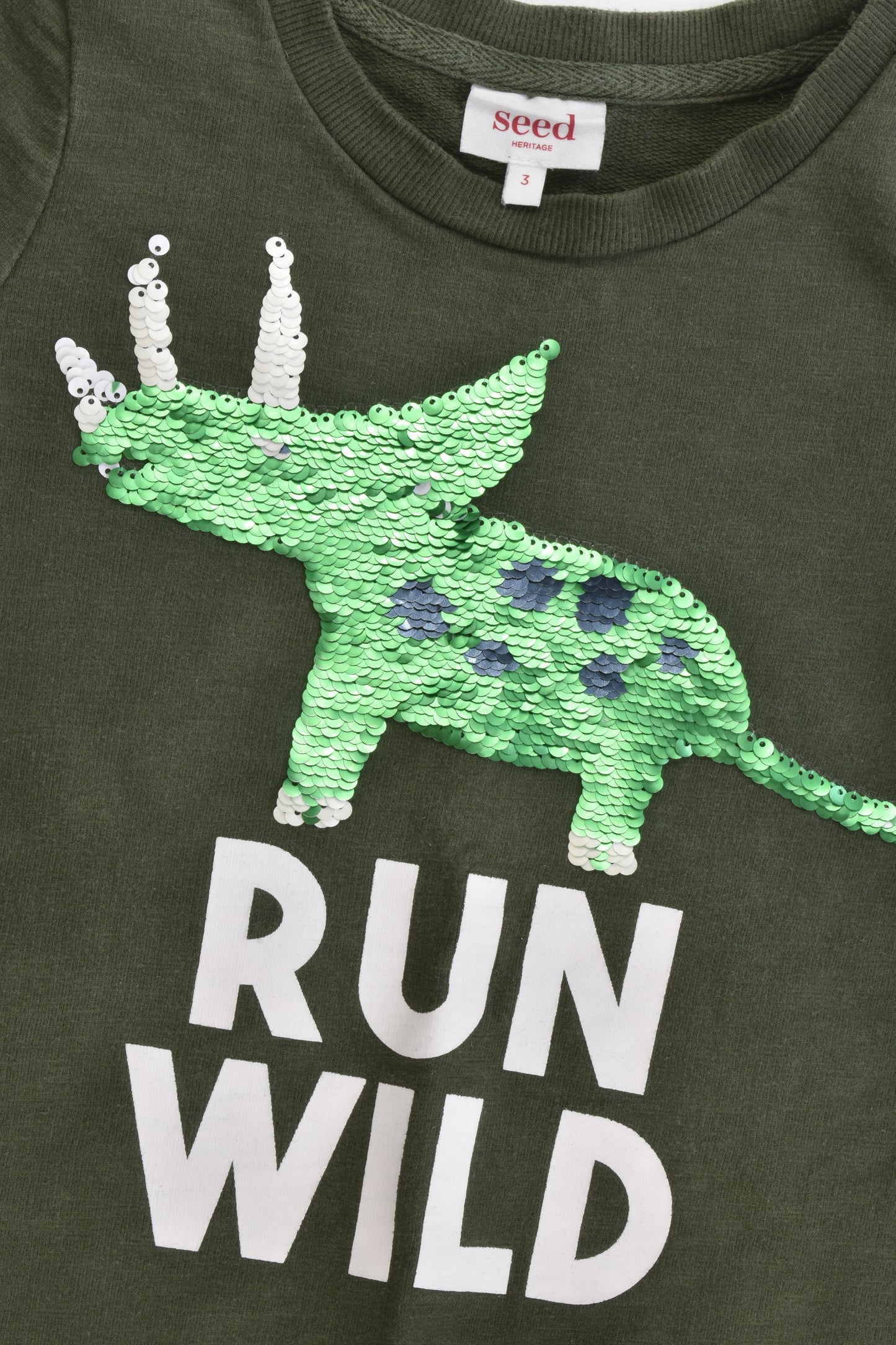 Seed Heritage Size 3 'Run Wild' Dinosaur Reversible Sequins Sweater