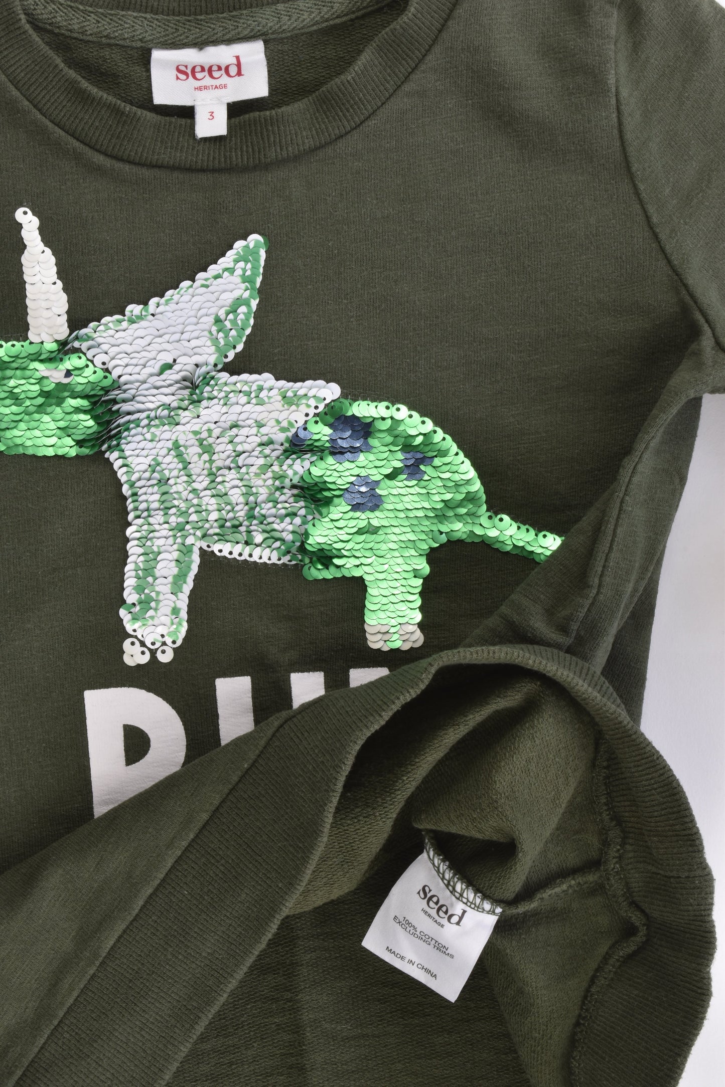 Seed Heritage Size 3 'Run Wild' Dinosaur Reversible Sequins Sweater