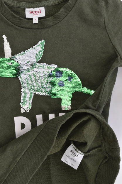 Seed Heritage Size 3 'Run Wild' Dinosaur Reversible Sequins Sweater