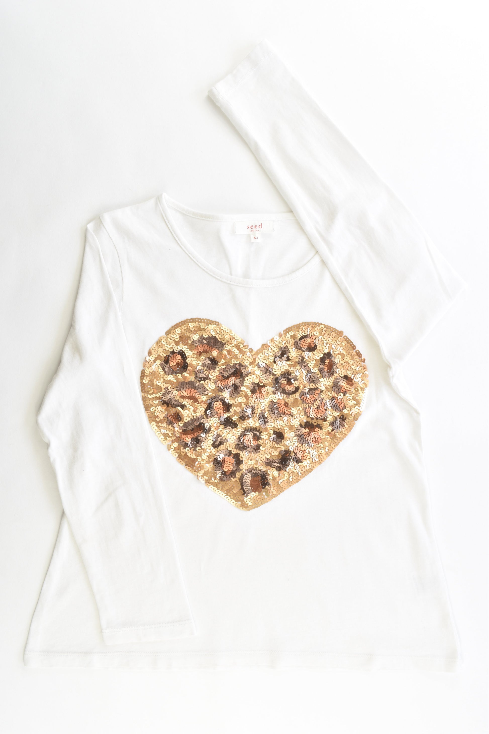 Seed Heritage Size 6-7 Leopard Sequins Heart Top