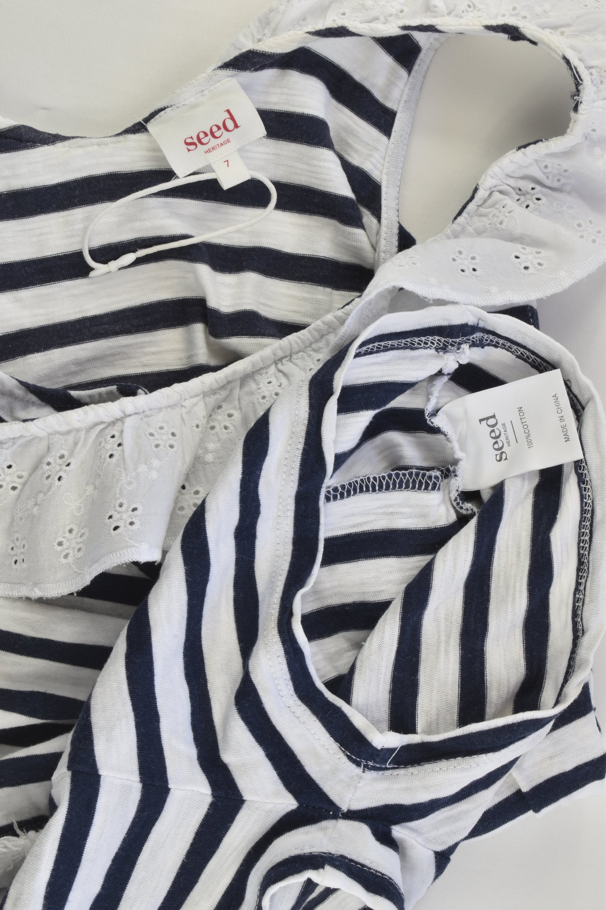 Seed Heritage Size 7 Striped Playsuit with Lace Collar