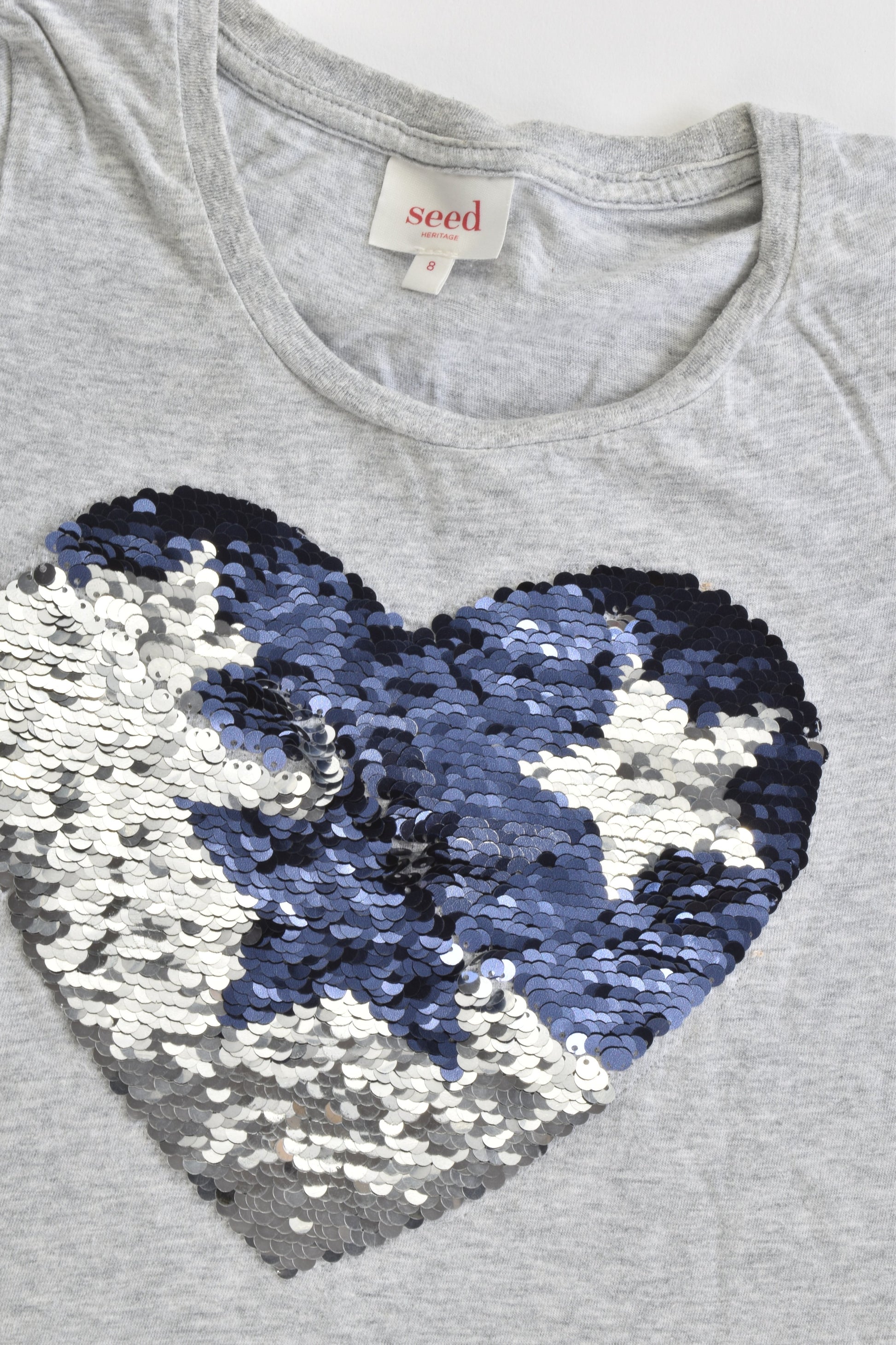 Seed Heritage Size 8 Reversible Sequins Love Heart T-shirt