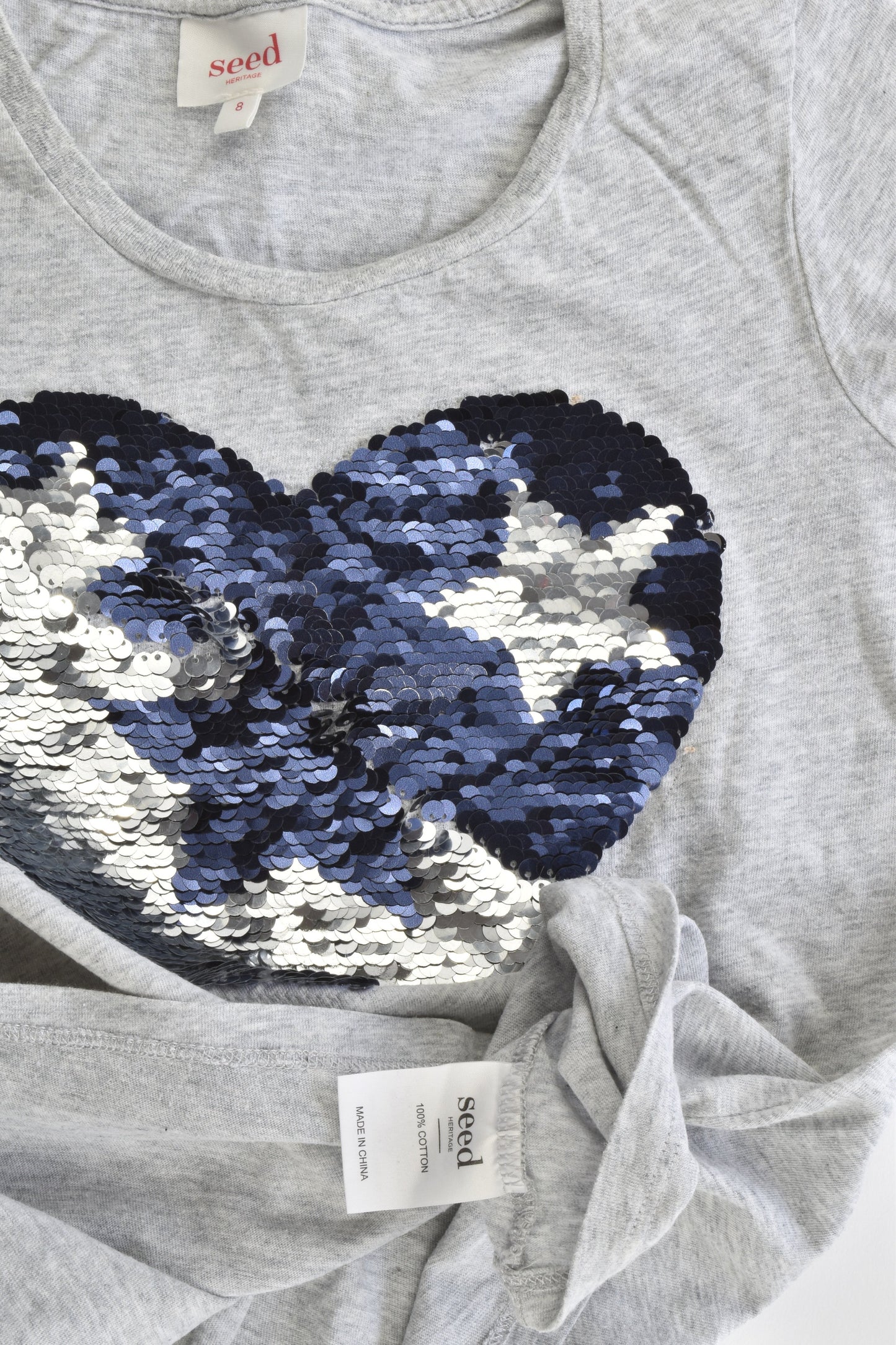 Seed Heritage Size 8 Reversible Sequins Love Heart T-shirt