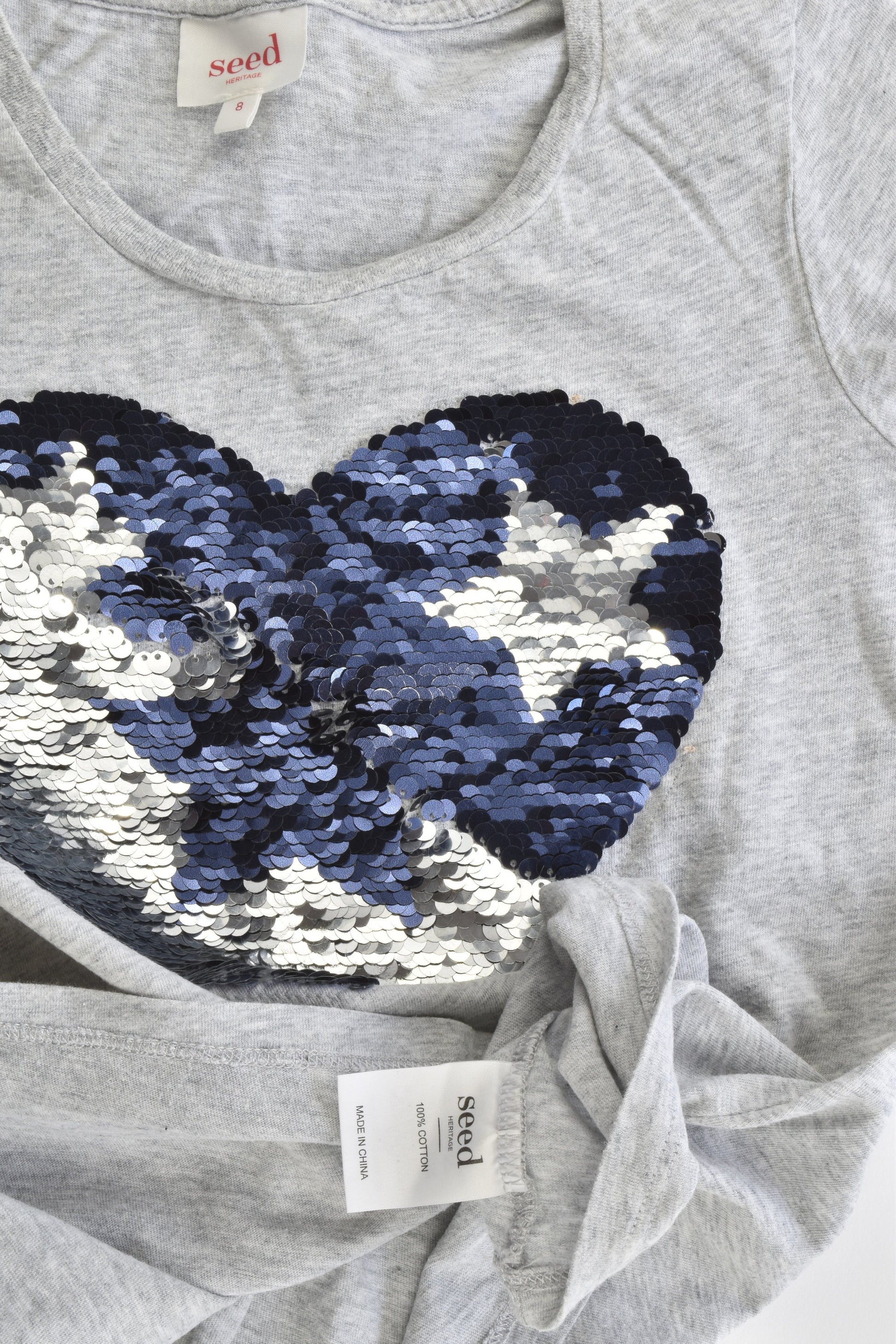 Seed Heritage Size 8 Reversible Sequins Love Heart T-shirt