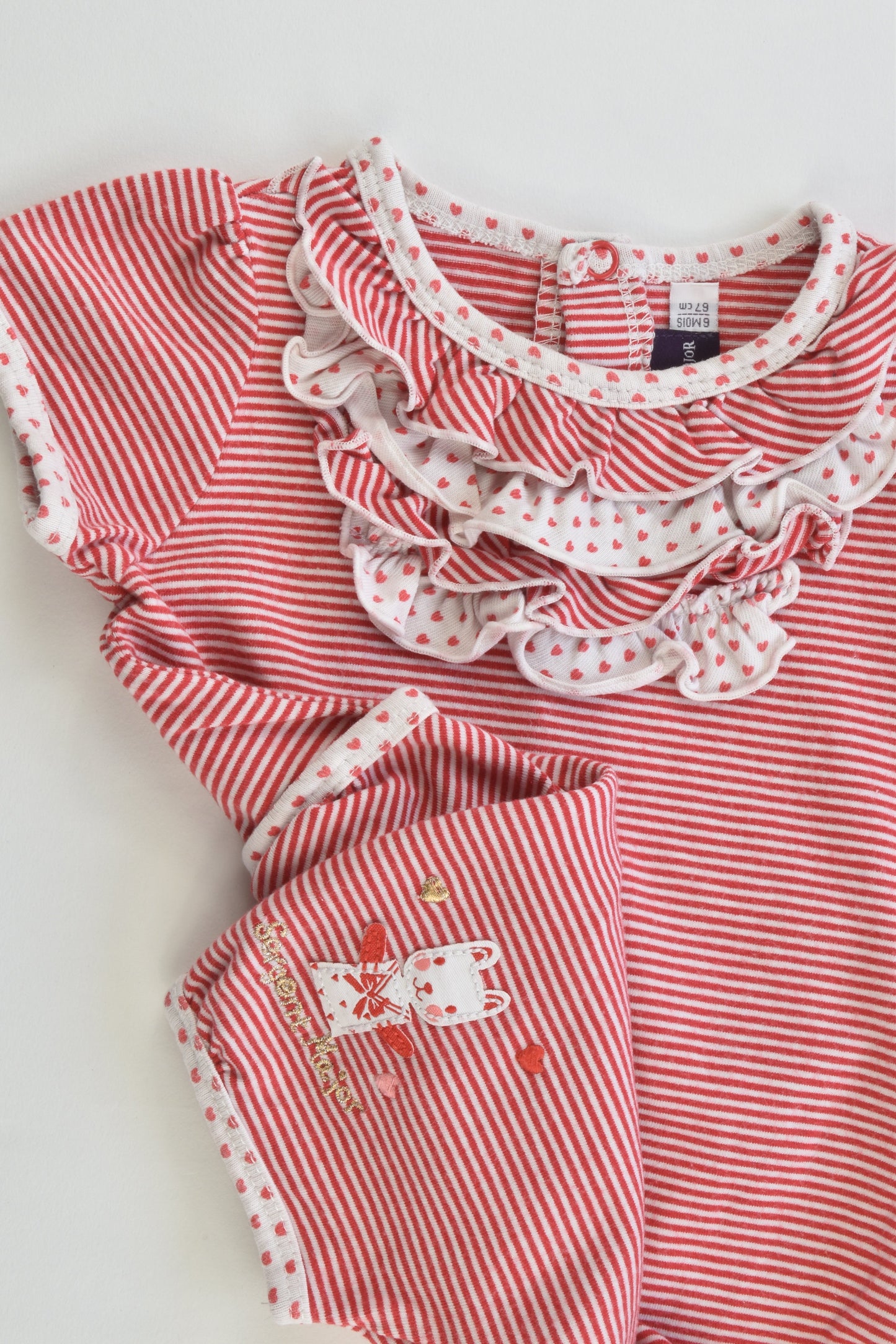 Sergent Major (France) Size 00 (6 months, 67 cm) Stripes and Love Hearts Ruffle Romper