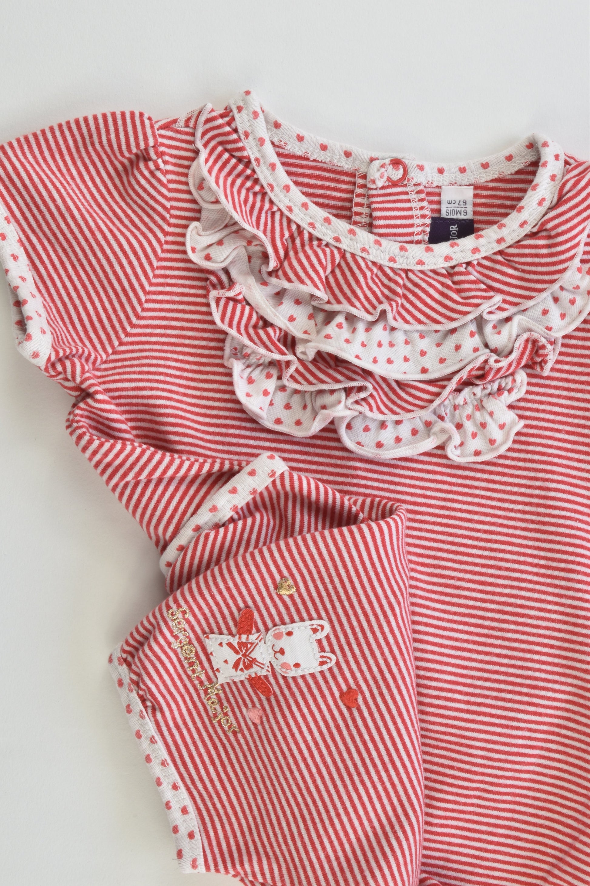 Sergent Major (France) Size 00 (6 months, 67 cm) Stripes and Love Hearts Ruffle Romper