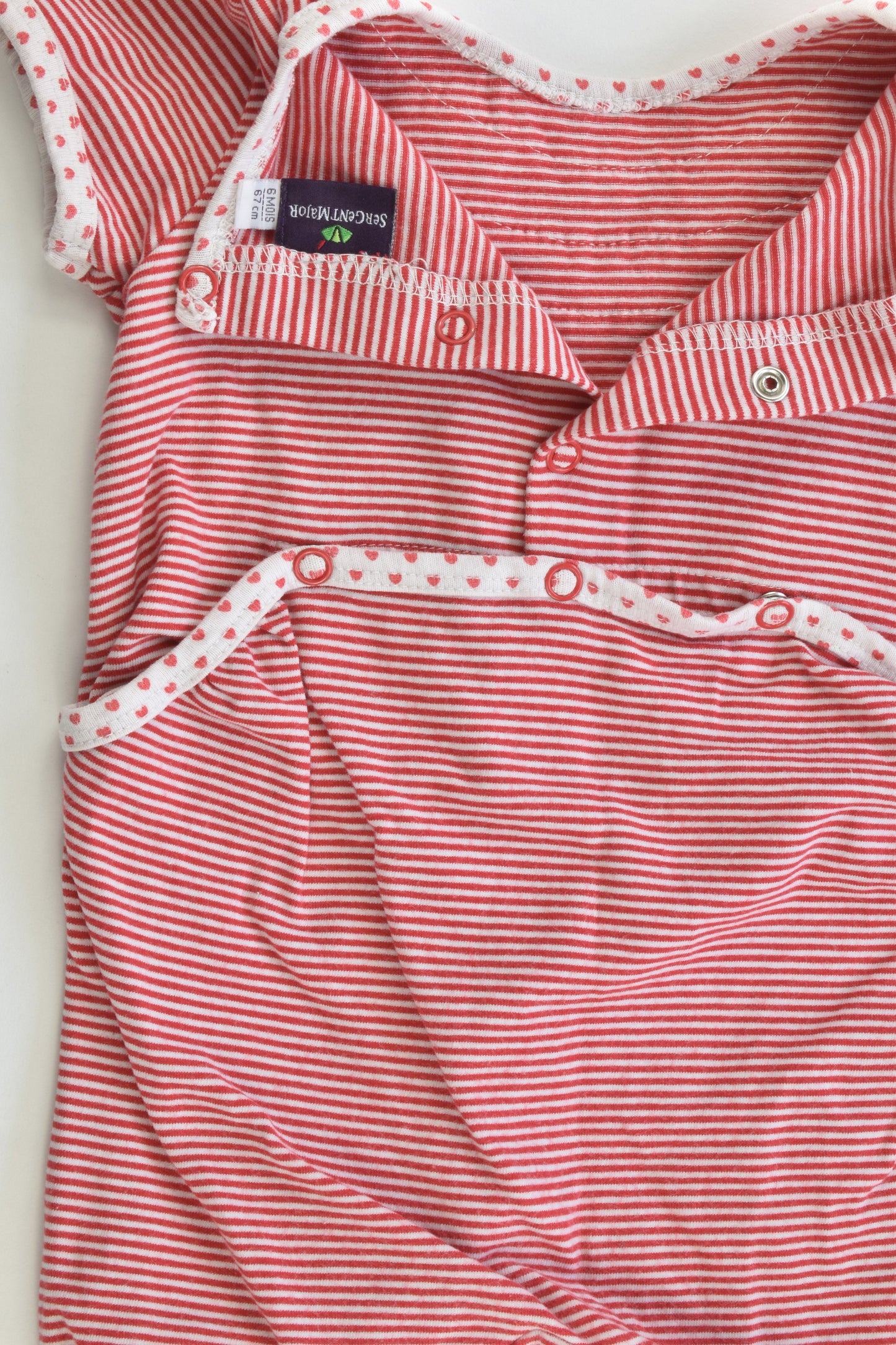 Sergent Major (France) Size 00 (6 months, 67 cm) Stripes and Love Hearts Ruffle Romper