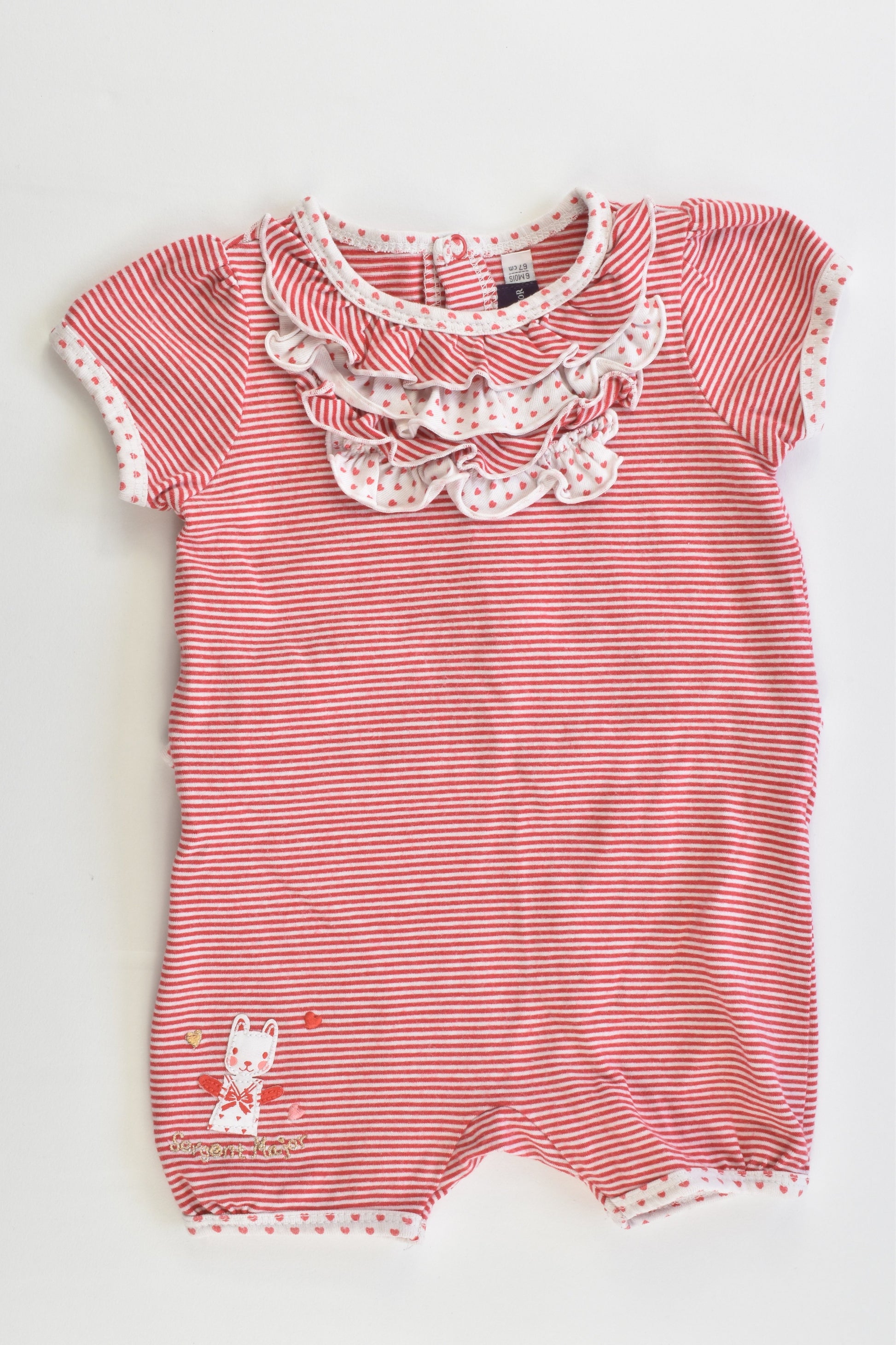 Sergent Major (France) Size 00 (6 months, 67 cm) Stripes and Love Hearts Ruffle Romper