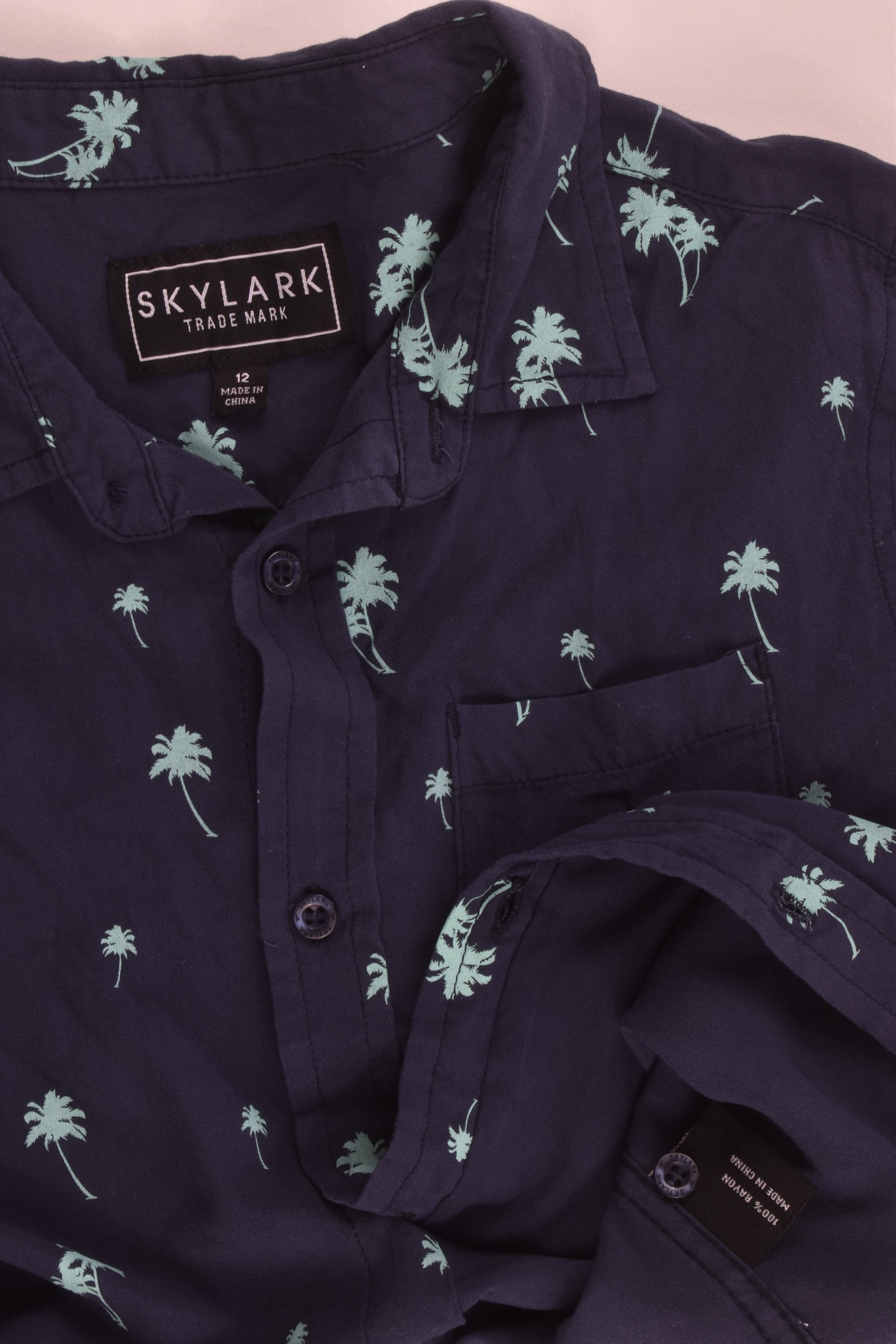 Skylark Size 12 Palm Trees Rayon Shirt
