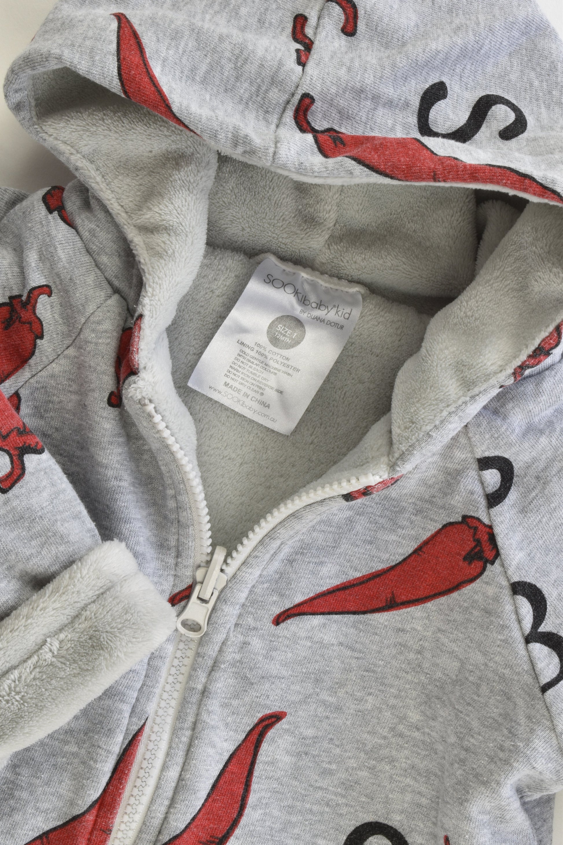 SOOKIbaby Size 1 Warm Reversible Chilli/Fluffy Hooded Jumper