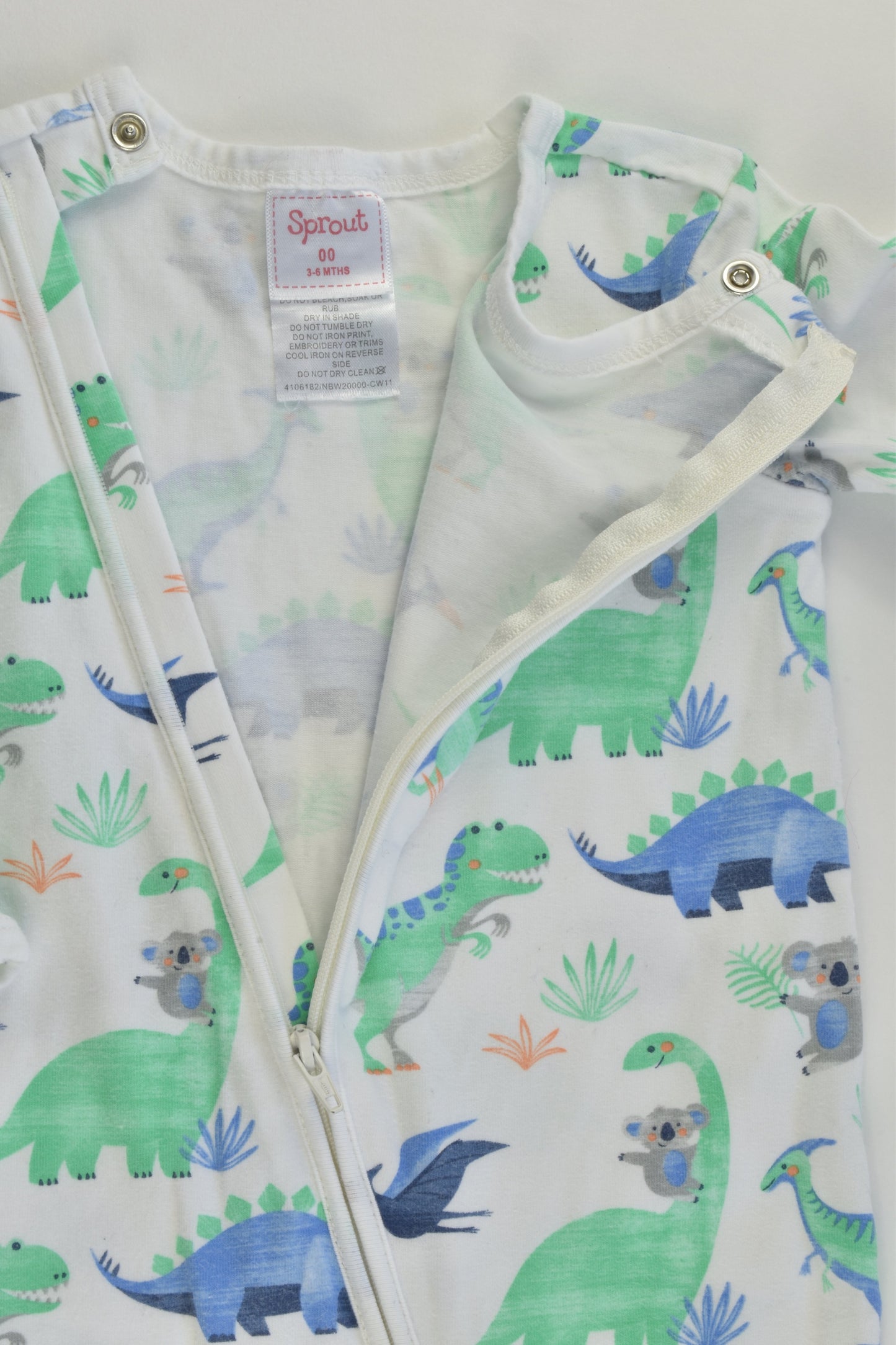 Sprout Size 00 (3-6 months) Koalas and Dinosaurs Footed Romper